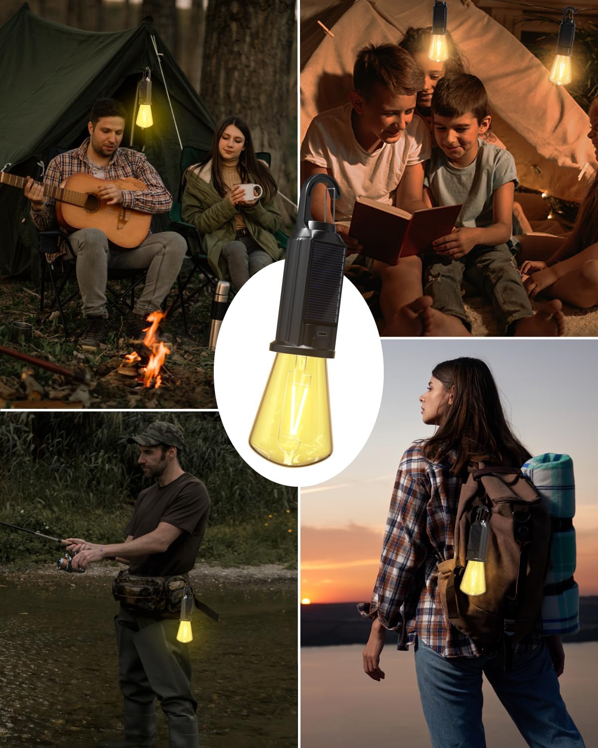Bonlux Campinglampe, Solar-Campinglampe, LED, wiederaufladbar, USB, IP65, wasserdicht, Outdoor-Zeltlampe, warmweißes Licht, dimmbare wiederaufladbare Glühbirne für Camping, Wandern, Stromausfälle, Notfälle – Bild 7