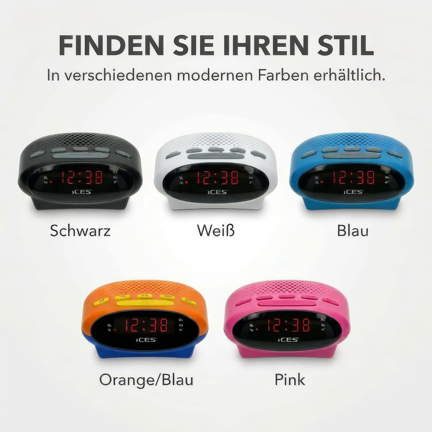iCES ICR-210 Uhrenradio (2X Weckzeiten, Schlummerfunktion, Sleep-Timer) schwarz | ICR-210 – PLL FM – Schlummerfunktion – Sleep-Timer – Gangreserve – kompakt – Schwarz – Bild 8