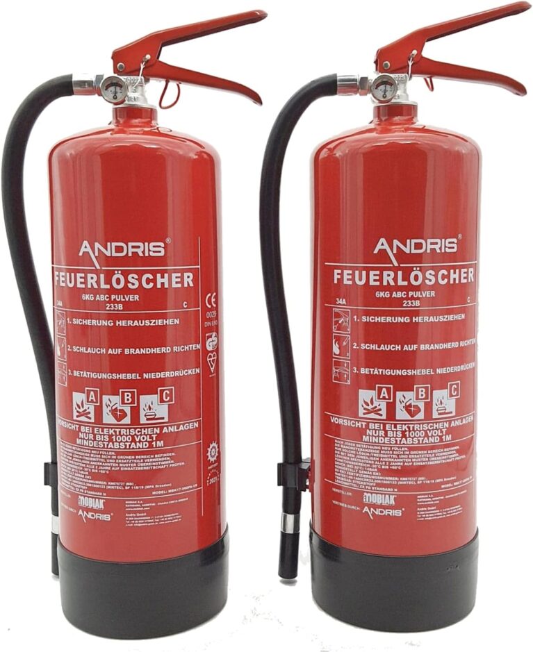 2 x Feuerlöscher 6 kg ABC-Pulverfeuerlöscher Profi mit 10 LE für Handwerk, Gewerbe und Industrie mit Wandhalterung, Andris-Prüfzertifikat und Jahreszeichen für 2 Jahre & Original ANDRIS ISO-Symbolzeichen