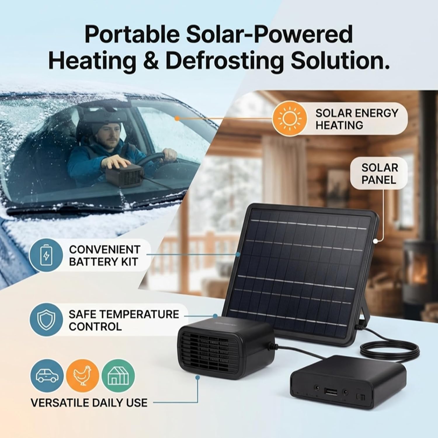 Wiederaufladbares Schnellheizbatterie-Set mit tragbarem Solarheizungs-Hühnerstall-Wärmergebläse für Wintergewächshaus, Auto, Hundehütte, Outdoor, Camping, Wohnmobil – Bild 7