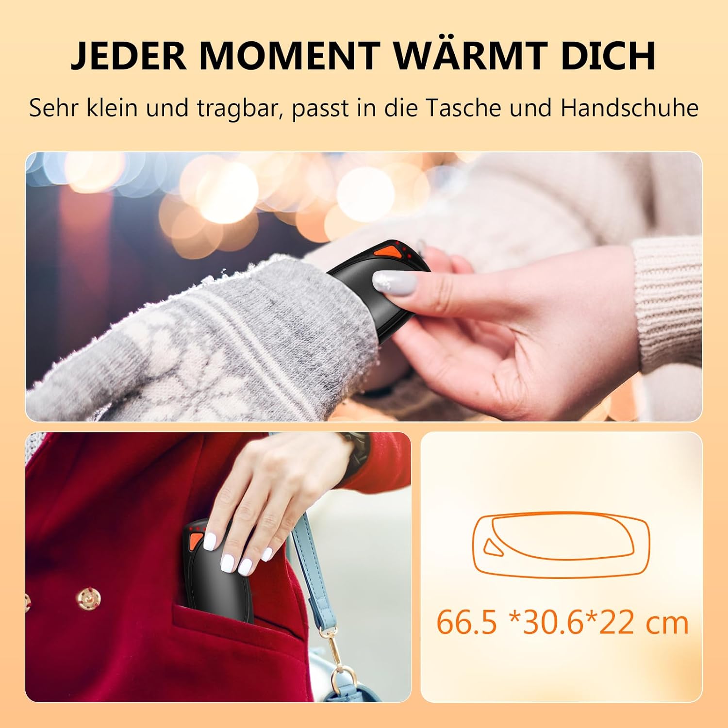COTOP Elektrische Handwärmer, 2 Stück, wiederverwendbare Handwärmer mit Ladeetui, 14000 mAh Akku wiederaufladbar über USB C, 3 Stufen Heizung auf beiden Seiten bis zu 55 °C, Geschenk für Männer Frauen Camping – Bild 3