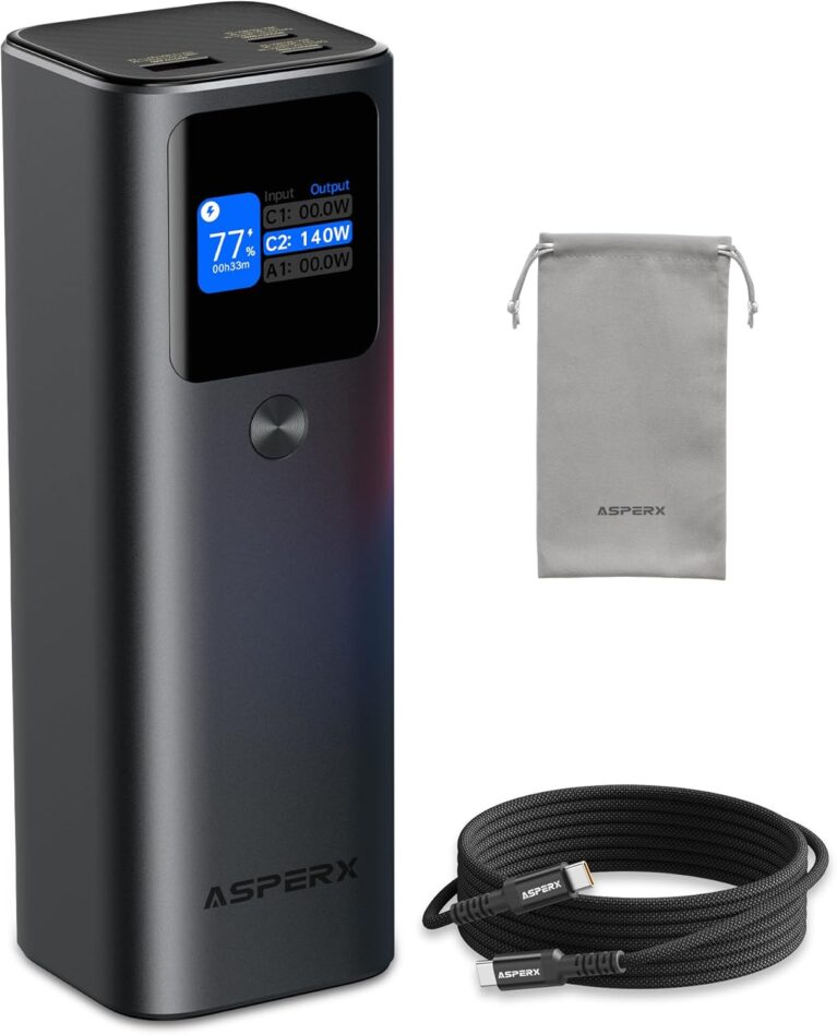 AsperX Laptop Power Bank, Powerbank 27600 mAh, PD3.1 2 x 140 W USB-C-Anschlüsse Schnellladung, tragbare externe Handy-Akkus aus Aluminiumlegierung mit TFT-Display, Akkupack für iPhone 17/16/15, Galaxy, MacBook
