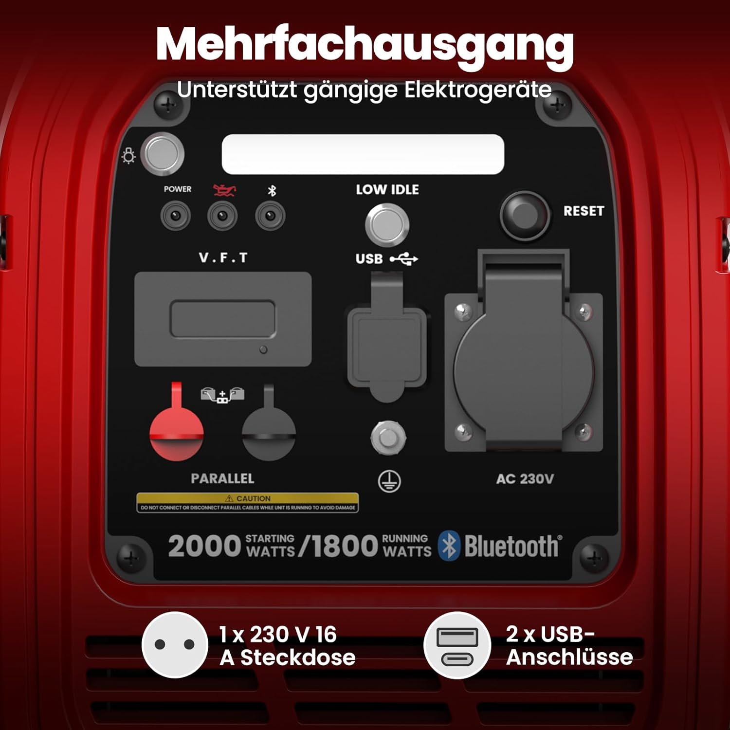maXpeedingrods 2000W Inverter Stromerzeuger Benzin Notstromgenerator mit Bluetooth App Datumsüberwachung, 15kg, mit USB und 230V Steckdosen für Camping, Festivals und Heimgebrauch – Bild 7