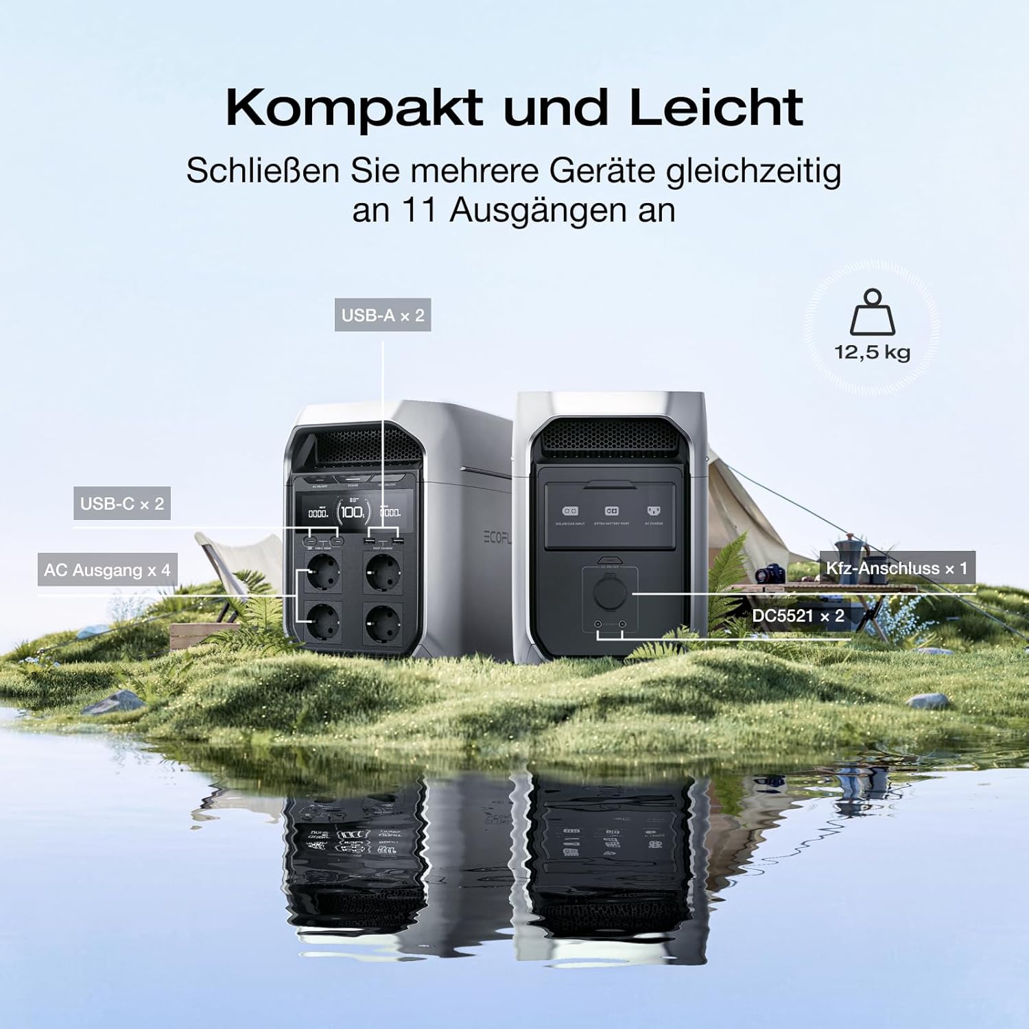 EF ECOFLOW Delta 3 Plus Tragbares Kraftwerk, 1024 Wh LiFePO4-Akku, vollständig aufgeladen in 56 Minuten, 1800 W (3600 W Peak) Solargenerator für Notstromversorgung, Camping – Bild 8