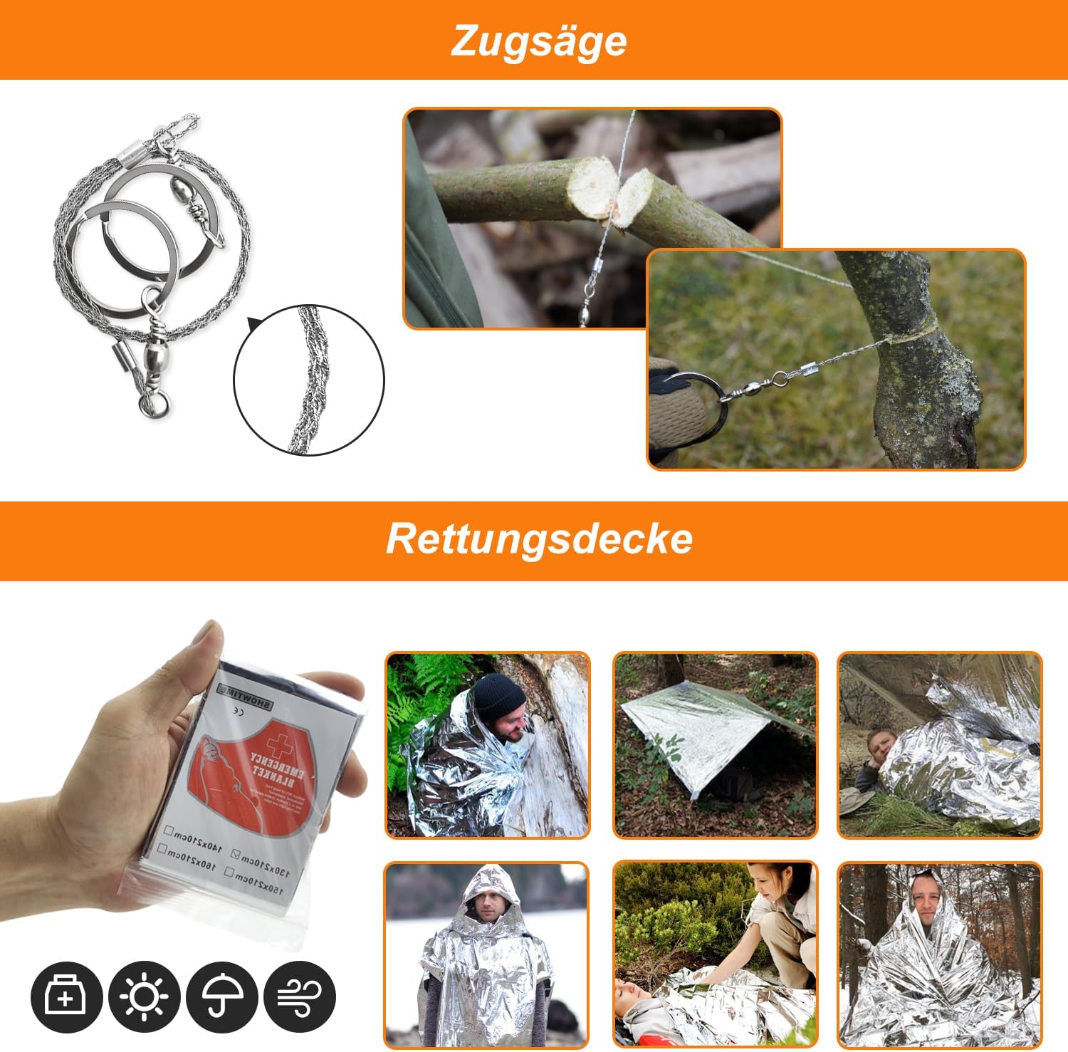 Survival-Kit, professionelle Notfallausrüstung, Überlebensausrüstung für Outdoor-Camping, Abenteuer, Wandern, Jagen, Angeln, Männer, Väter – Bild 3