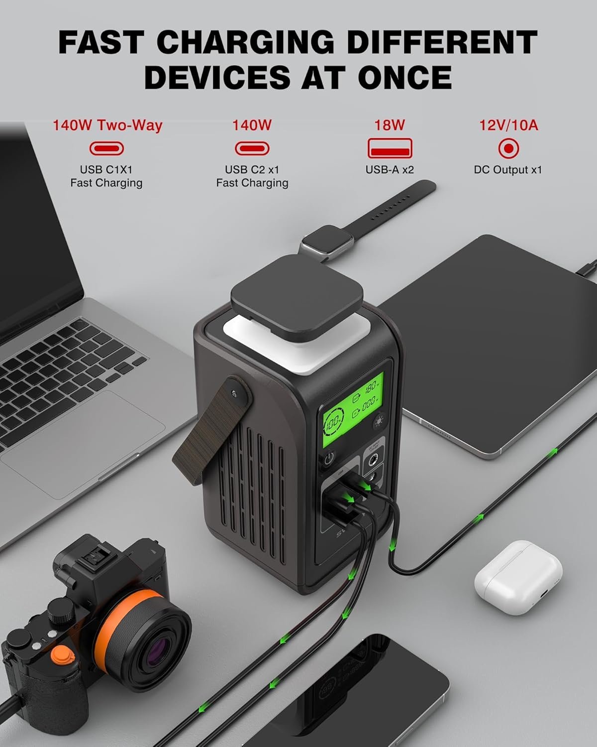 Tragbare Power Station S200 mit 100-W-Solarpanel, 192-Wh-LiFePO4-Akku-Powerbank, 140-W-Seiten-Schnelllade-USB-C, 180-W-Solargenerator für Camping, Reisen, Notfälle – Bild 3