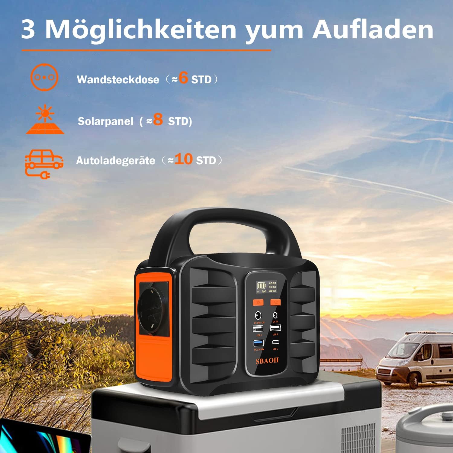 Tragbares Kraftwerk 99 Wh, SBAOH 150 W Solargenerator-Batterie mit Wechselstrom/Auto-Zigarettenanzünder/USB-Ausgang, mobiler Stromgenerator für Reisen/Camping/im Freien/Notfall – Bild 6