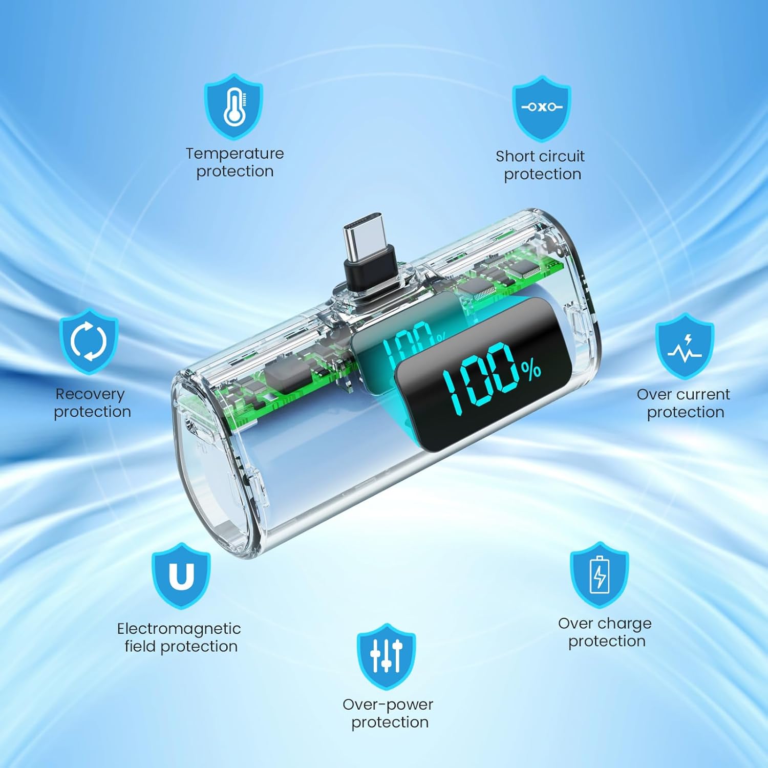 Mini-Powerbank 5200 mAh, kleine Powerbank USB C PD externer Akku, kompakter Akku mit LCD-Digitalanzeige, kompatibel mit iPhone 15/16/17-Serie, Samsung S25/24-Serie, Note, Huawei, iPad Schwarz – Bild 2