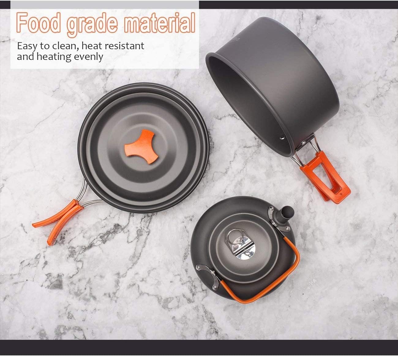 OVERMONT Camping-Kochgeschirr-Set, Outdoor-Geschirr-Set, Kochtopf-Set, Grillgeschirr, Picknick-Topf mit Kaffeekanne, Teekanne, Aluminium – Bild 7