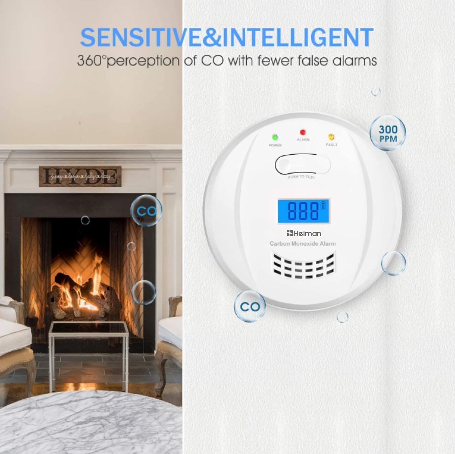 Heiman Co 723ESY Kohlenmonoxidmelder mit LCD-Display, 5 Jahre Batterielebensdauer, 10 Jahre Sensorlebensdauer, Testtaste – Bild 4