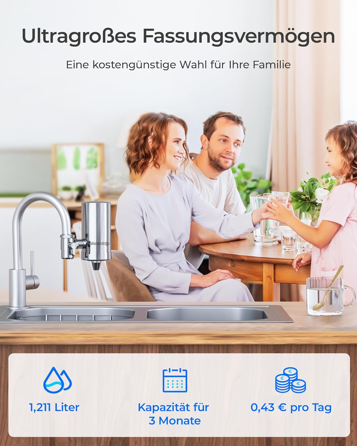 Waterdrop WD-FC-06 Wasserfilter-Wasserhahn aus Edelstahl, Carbon-Block-Wasserfiltersystem, Leitungswasserfilter, entfernt Chlor, Schwermetalle und schlechten Geschmack (1 Filter im Lieferumfang enthalten) – Bild 8