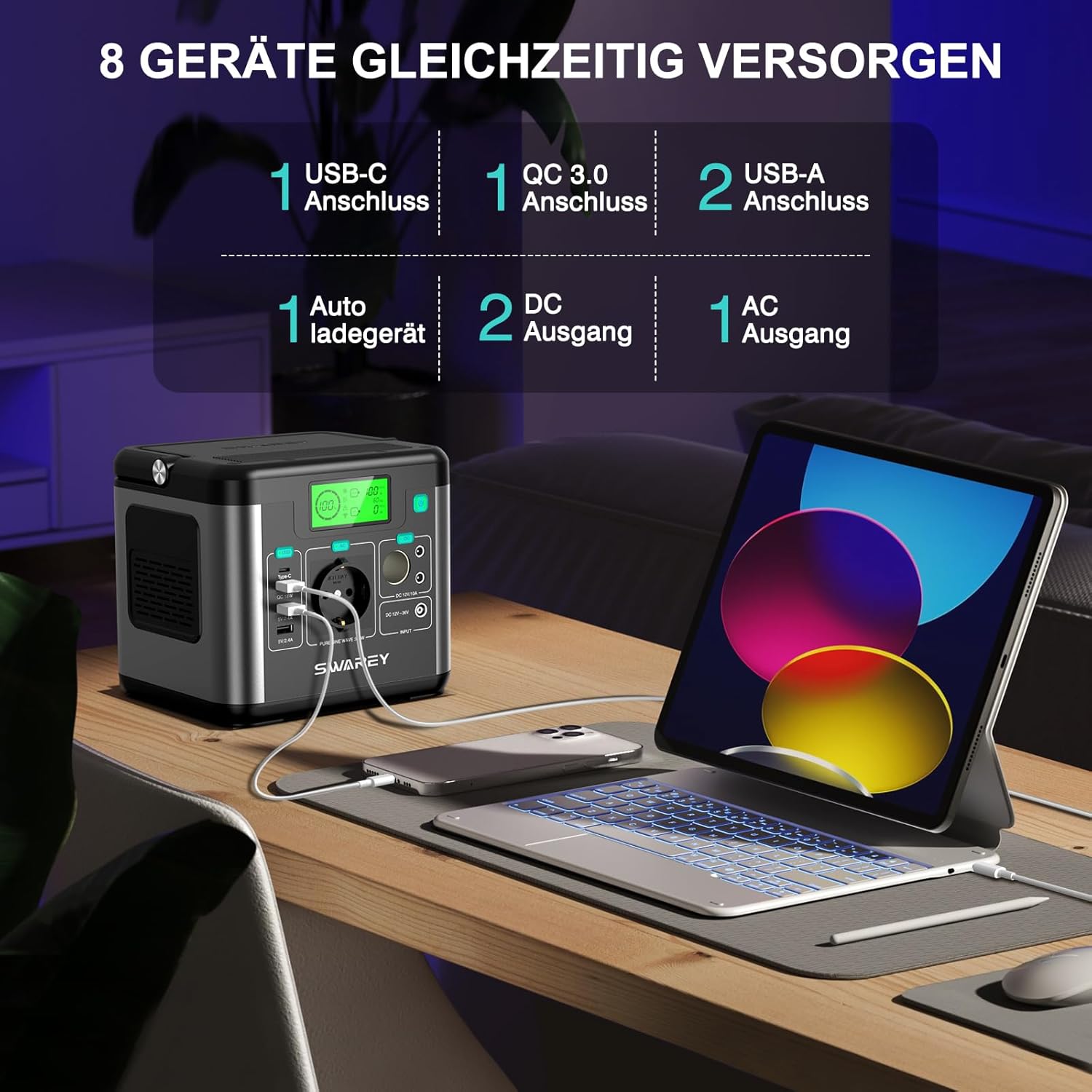 Tragbare Power Station S160 mit 100 W Solarpanel, 222 Wh Solargenerator, 300 W (600 W Peak) AC-Ausgang, 65 W USB-C-Anschluss für Camping, Reisen, Wohnmobil – Bild 3