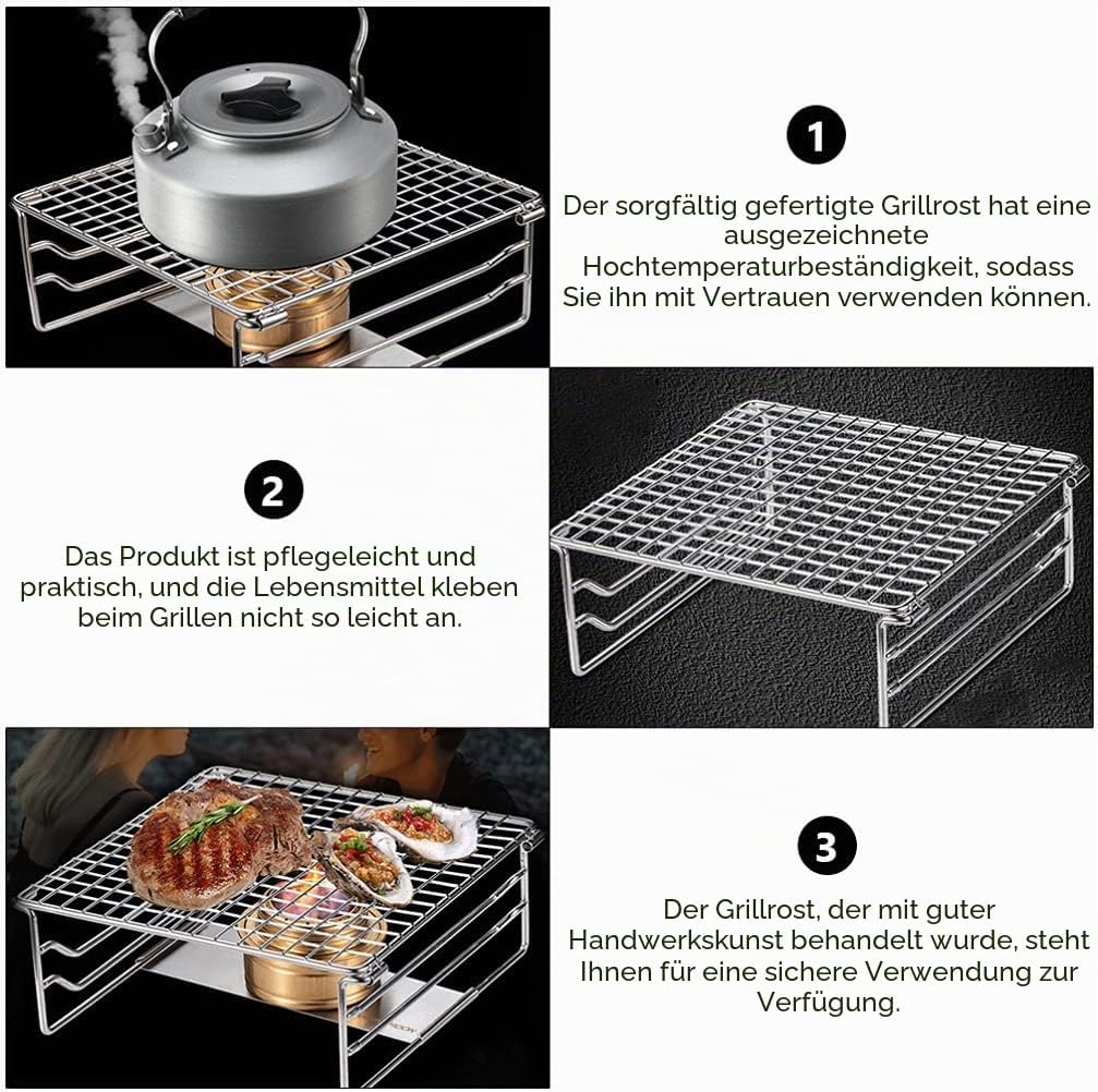 Grill-Wärmeständer, robuster tragbarer Grillrost aus Edelstahl mit Beinen für Outdoor-Rucksacktouren, Wandern, Picknick, Grillen – Bild 8