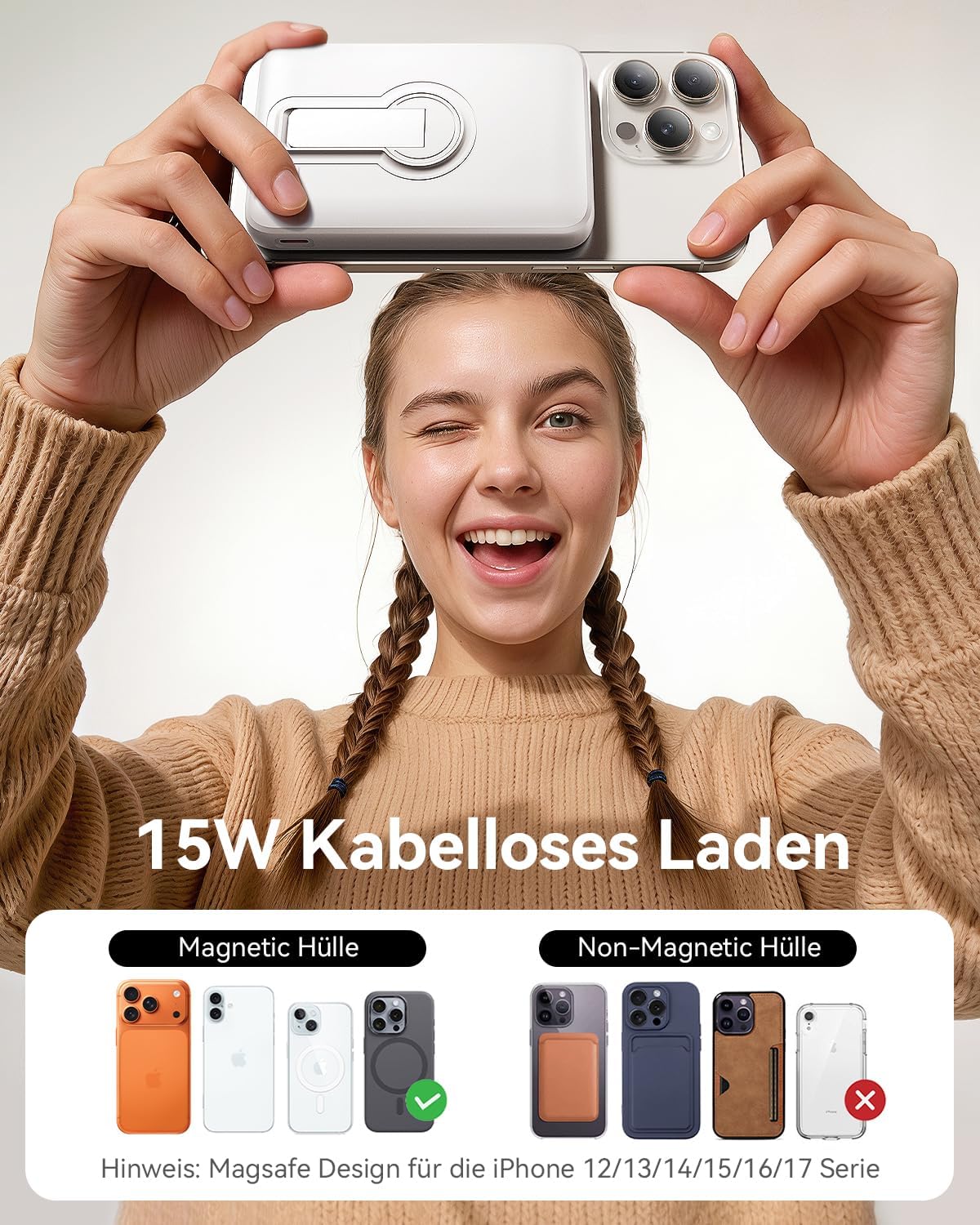 Powerbank für Magsafe, 12000 mAh kabellose Powerbank mit 22,5 W PD USB-A Ausgang, magnetische externe Handy-Akkus mit LED-Anzeige, Typ-C Eingang & Ausgang für iPhone 17/16/15/14/13/12/Pro/Pro – Bild 2