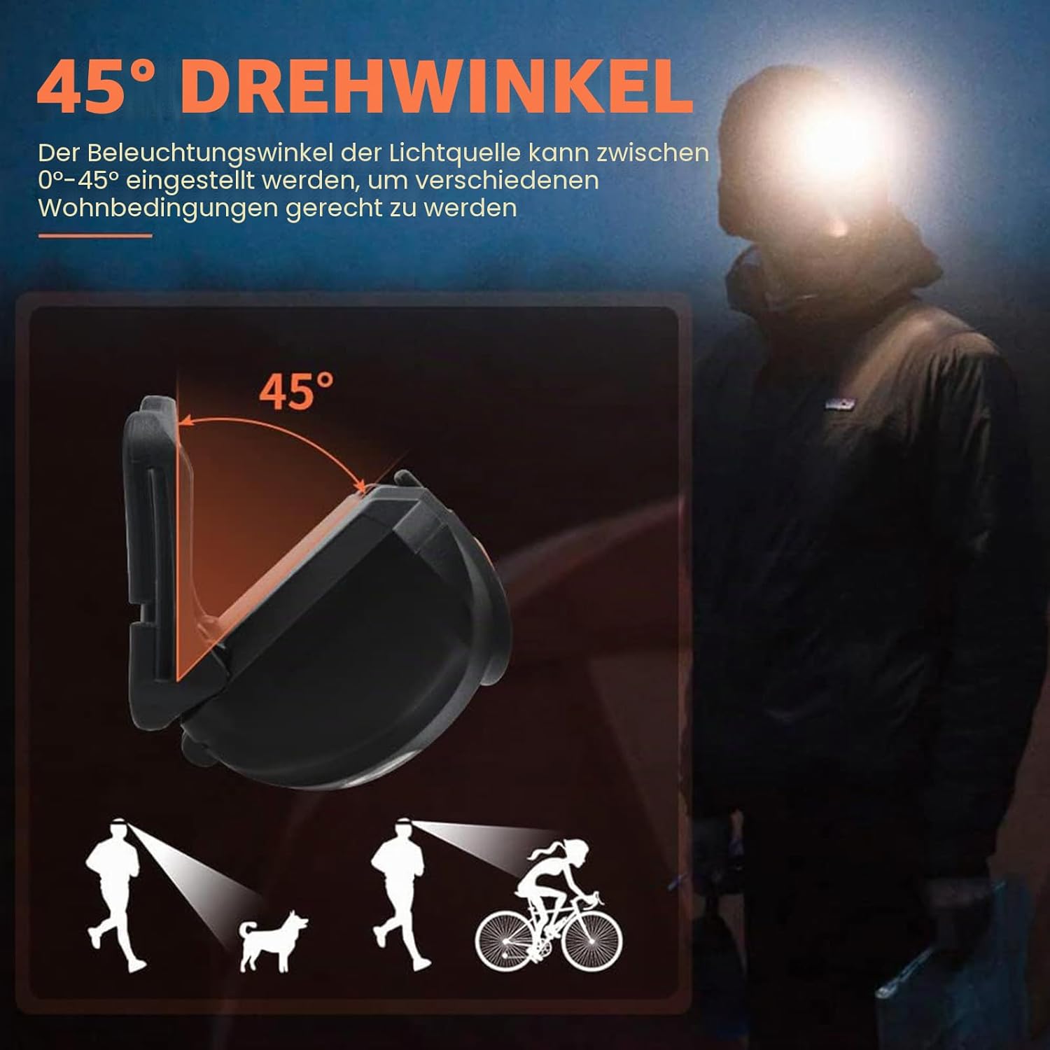 BORUIT LED-Stirnlampe, Stirnlampe, rotes Licht, AAA-Batterie, superheller 4-Modus-Scheinwerfer für Kinder, Erwachsene, Camping, Laufen, Wandern, Angeln – Bild 5