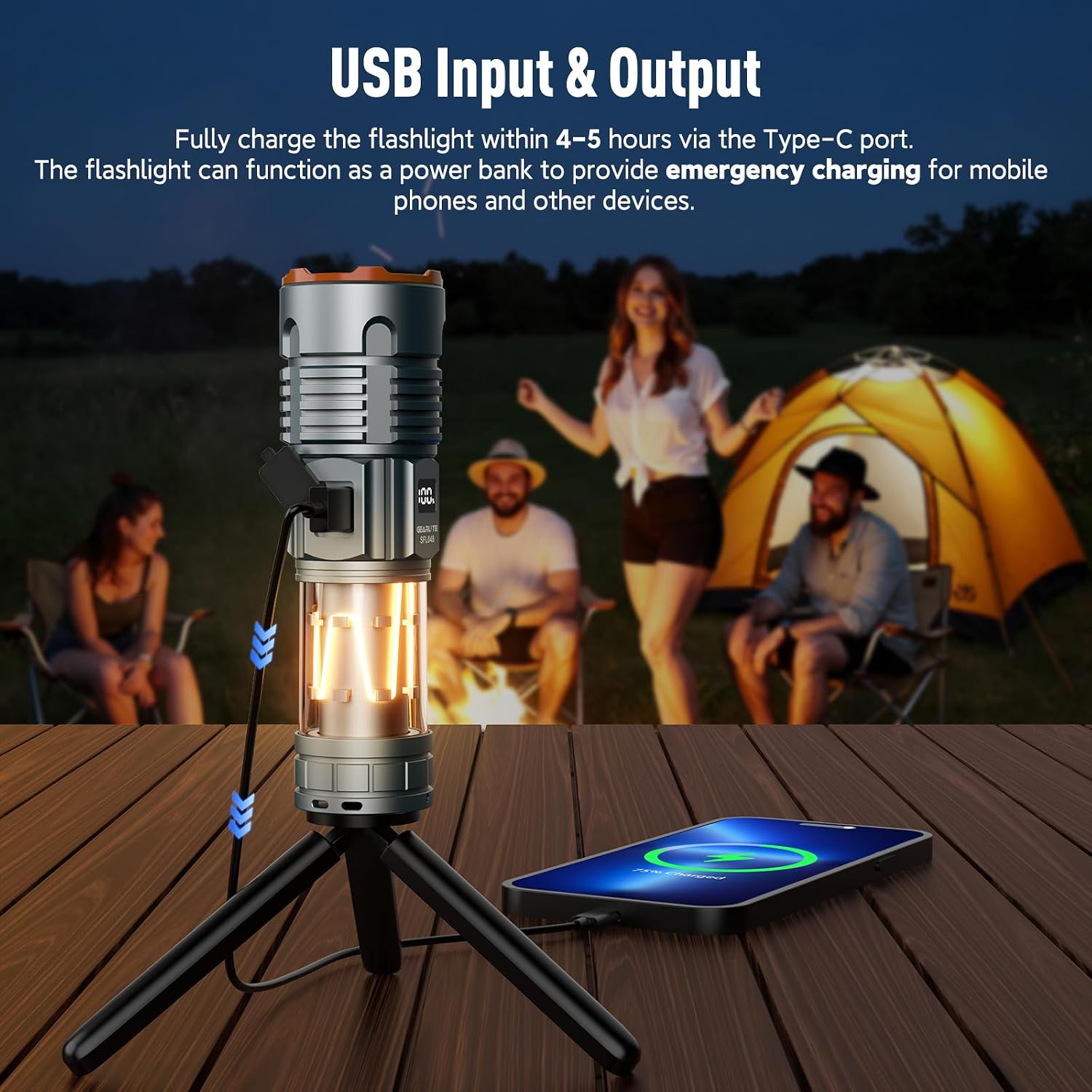 GEARLITE LED-Taschenlampe, extrem hell, wiederaufladbare LED-Taschenlampe mit Campinglicht, 11 Leuchtmodi, lange Laufzeit, IP65 wasserdicht, taktische Taschenlampe für Camping, Outdoor, Notfälle – Bild 5