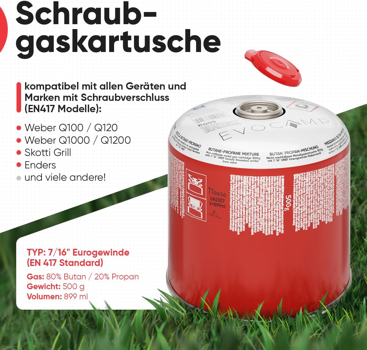 6 x Butan-Gaskartuschen 500 g, Schraubkartusche mit Butan-/Propangas 899 ml, Gaskartusche EN417, Ventilkartusche mit Schraubverschluss, Gaskartusche mit Campinggas, Gaskartuschen mit Schraubventil – Bild 2