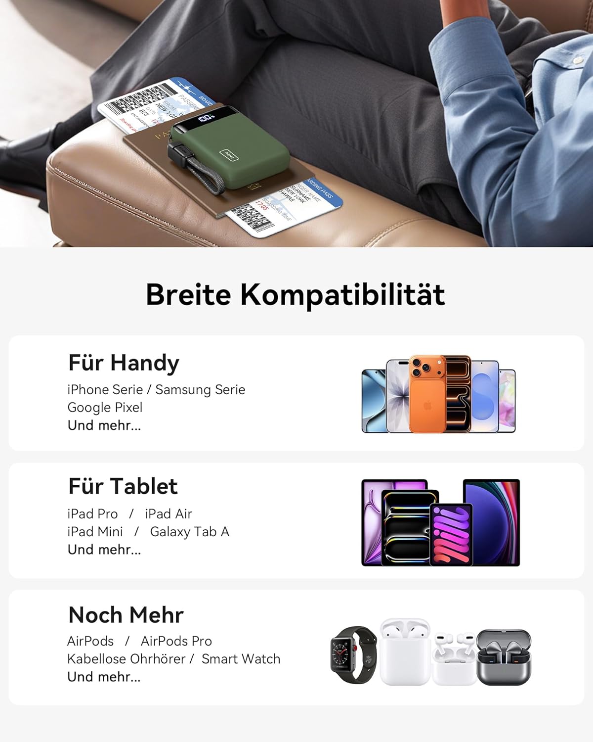 INIU Ultra kleine 20000 mAh Powerbank, 22,5 W Schnelllade-Powerbank mit abnehmbarem USB-C-Kabel, flugtauglich & reiseunverzichtbar, externe Handy-Akkus für Camping, Outdoor-Aktivitäten, Festival, Grün – Bild 7
