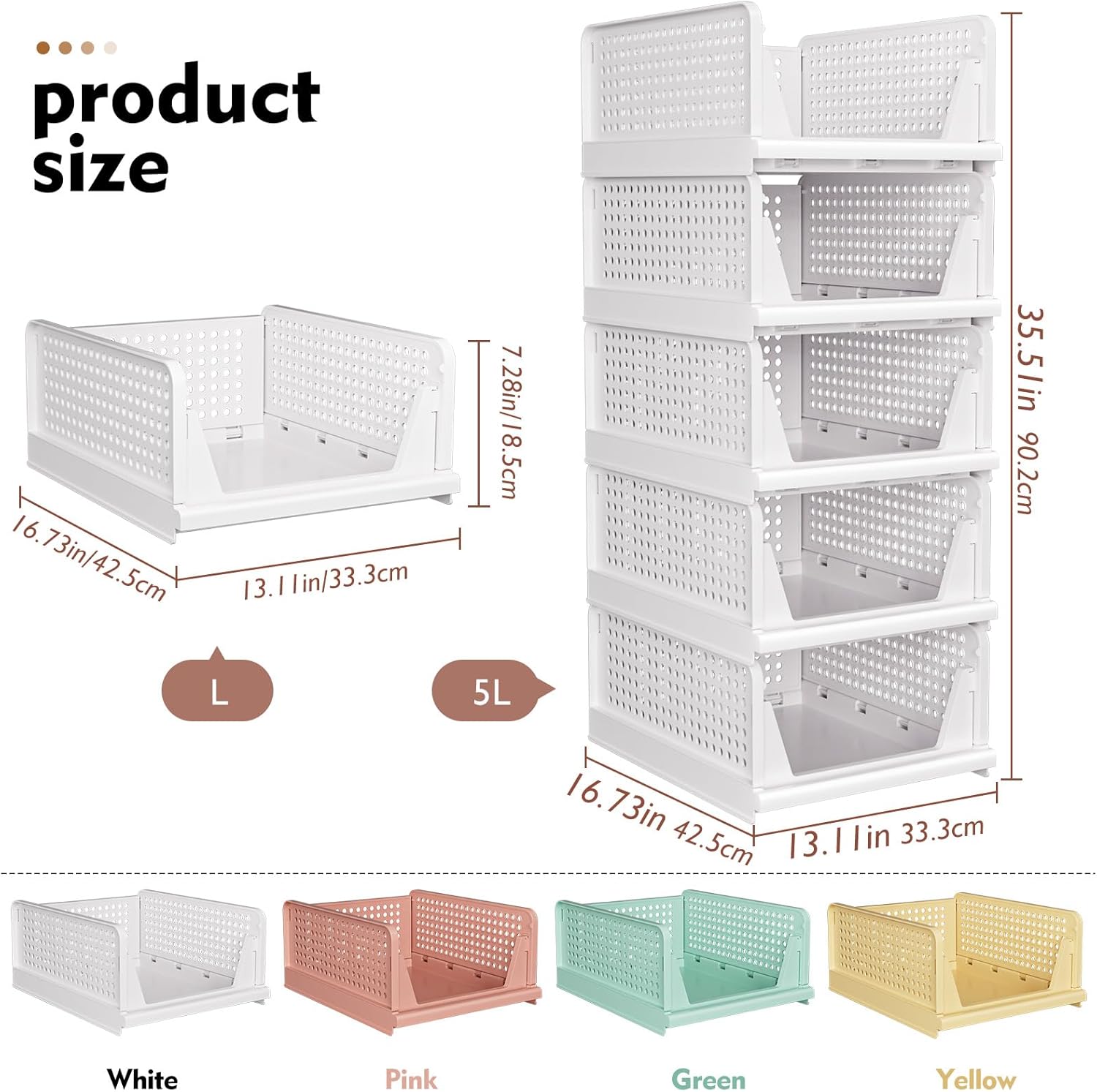 SNSLXH Kleiderschrank-Organizer, faltbare Kunststoff-Aufbewahrungsbox mit Schubladen-Design, stapelbarer Schrank-Organizer für Badezimmer, Küche, Schlafzimmer, weiß, 5 Stück – Bild 2