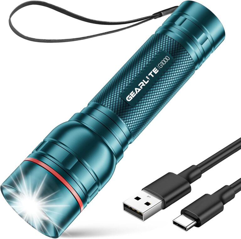 GEARLITE LED-Taschenlampe, wiederaufladbar, 2000 Lumen, LED-Taschenlampe, extrem hell mit 3 Modi, zoombare Mini-Handlampe mit langer Laufzeit, IP65 wasserdichte Taschenlampe für Camping im Freien (1, Blaugrün)