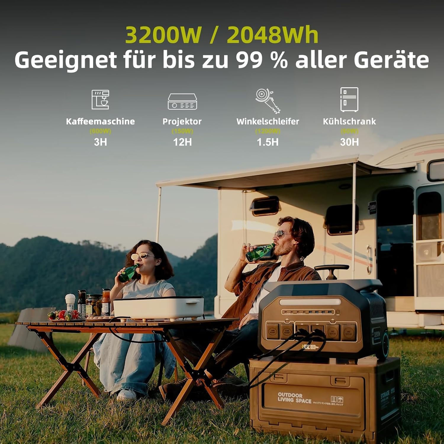 IEE 3200 W Solargenerator P3200 mit 100 W Solarpanel, 2048 Wh tragbares Kraftwerk, LiFePO4-Akku, 0–80 % in 45 Minuten Ladezeit, APP, 16 Anschlüsse, tragbares Kraftwerk für Camping/Wohnmobile/Notstrom – Bild 2