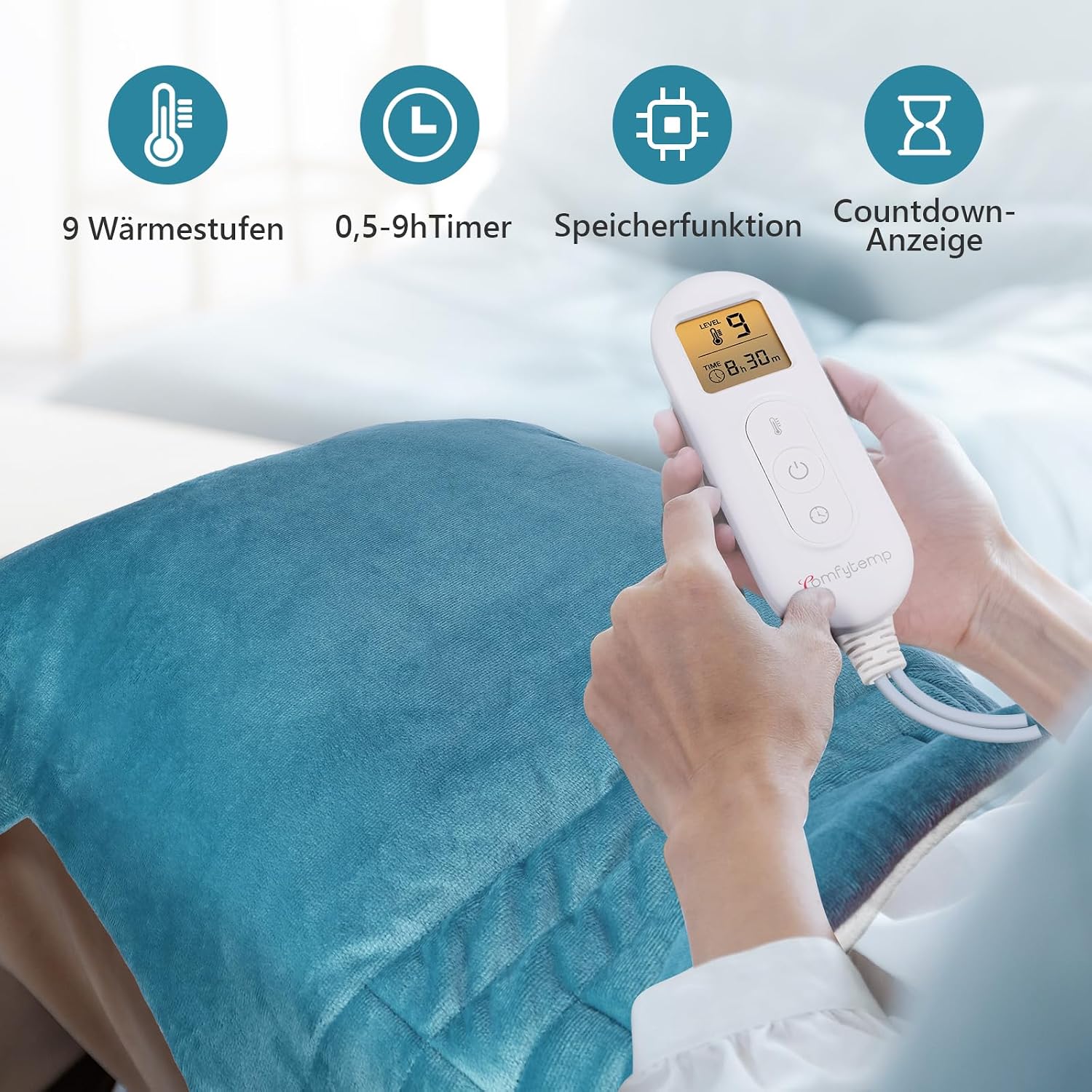 Comfytemp Heizkissen Rücken mit 9 Wärmestufen Schulter-Nacken-Wärmegürtel | 1,1 kg schwerer Rückenwärmer, 0,5–9 Stunden automatische Abschaltung, Nackenwärmer, Wärmekissen, Geschenke für Mütter, Frauen, Mama, Papa – Bild 3