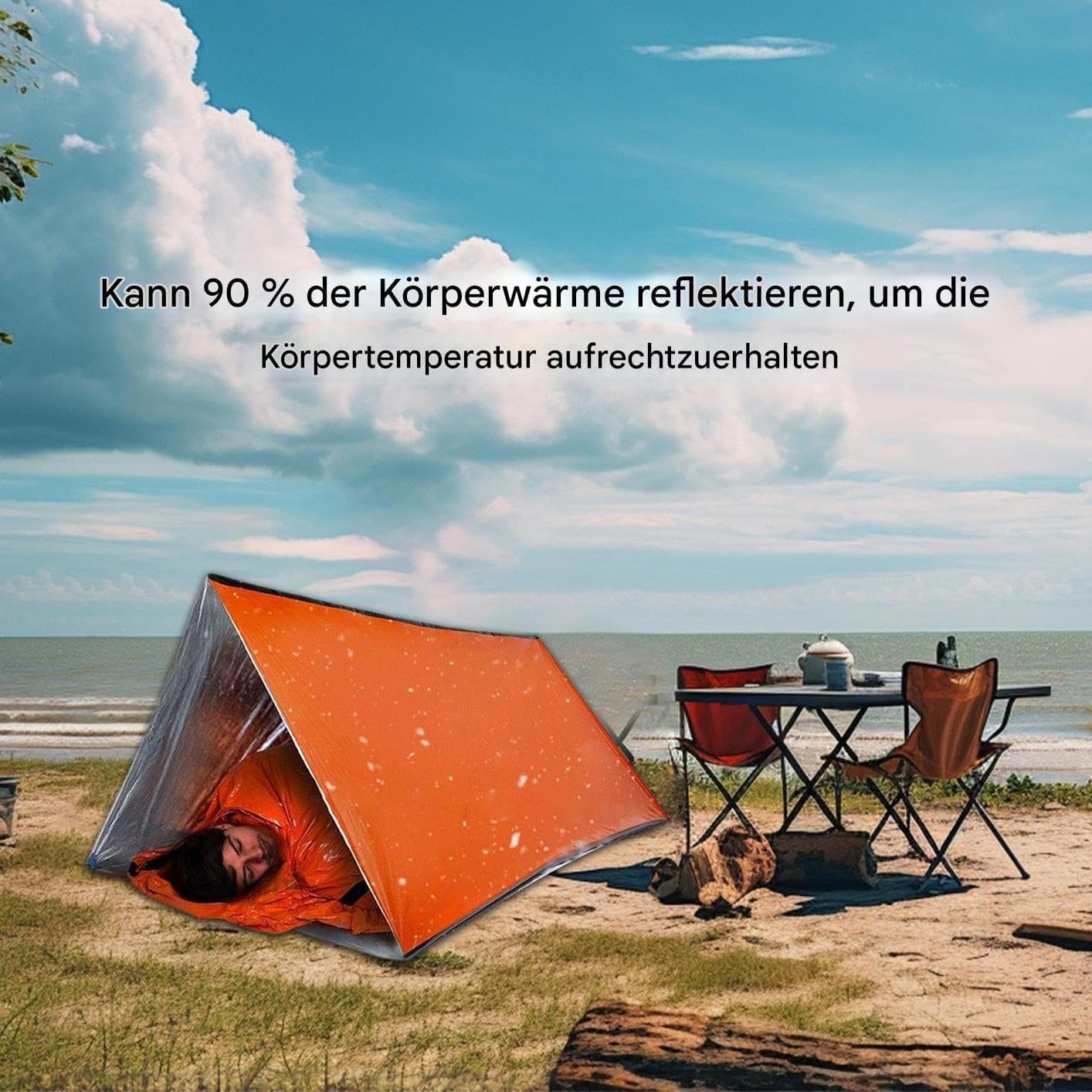Überlebenszelt – Orange PET | Storm Mountain Survival Shelter | Wärmereflektierende Notunterkunft mit hoher Sichtbarkeit | Isolierende PE-Decke | Kompaktes, Leichtes Rettungszelt Zum Wandern Und – Bild 5