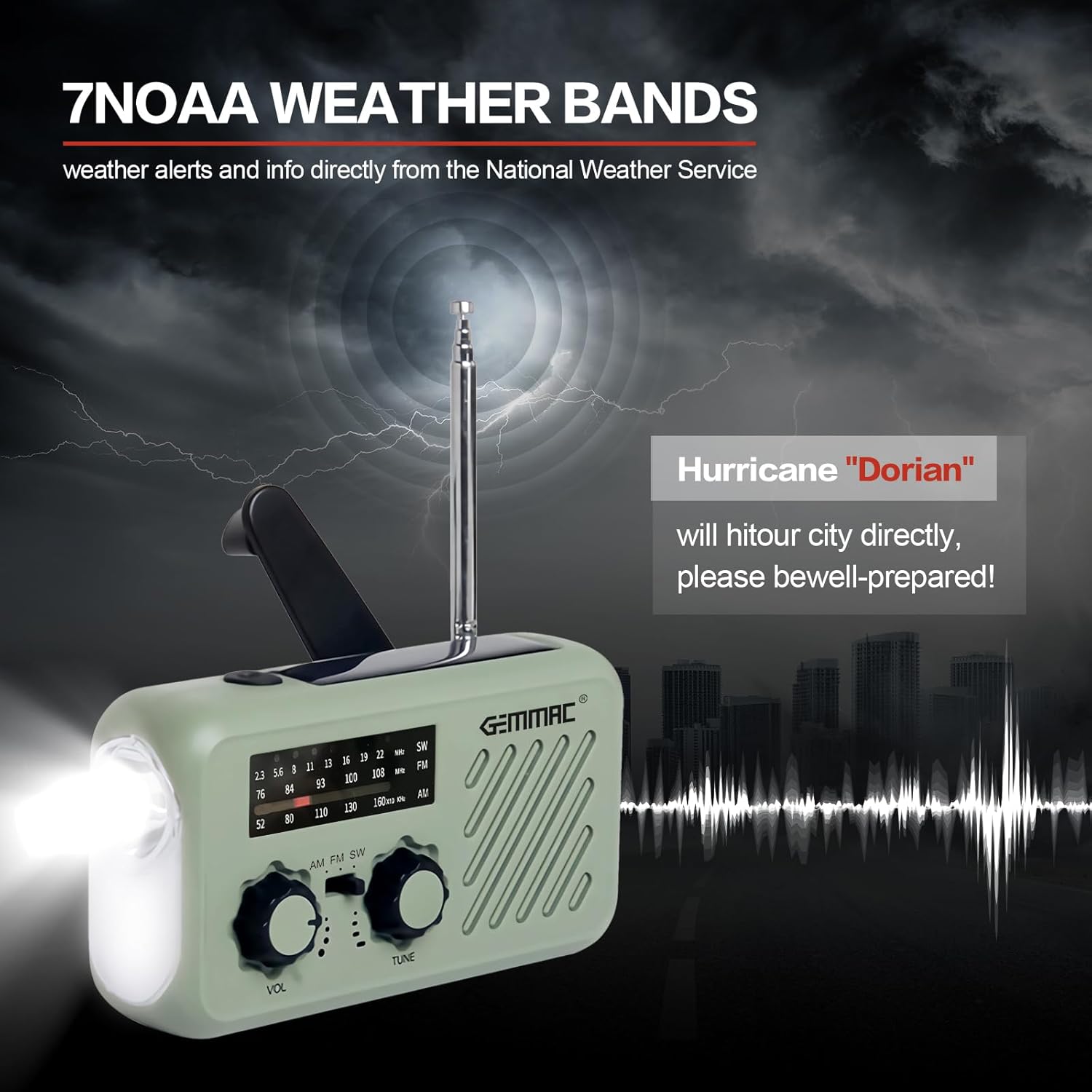 Notfallradio, 3-Wege-Lade-Notfallradios, 2000-mAh-Akku-Kurbelradio, Solarladegerät, Powerbank, USB-AM/FM-Radio mit SOS-Alarm, Kopfhöreranschluss, Taschenlampe, Indoor-Outdoor-Camping, kleines Taschenradio – Bild 7