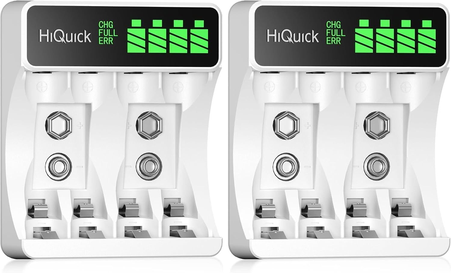HiQuick Akkuladegerät mit LCD-Display für NI-MH NI-CD AA/AAA Akkus, 4 Ladeplätze, universelles Schnellladegerät für wiederaufladbare Mignon AA und Micro AAA (2 Stück)