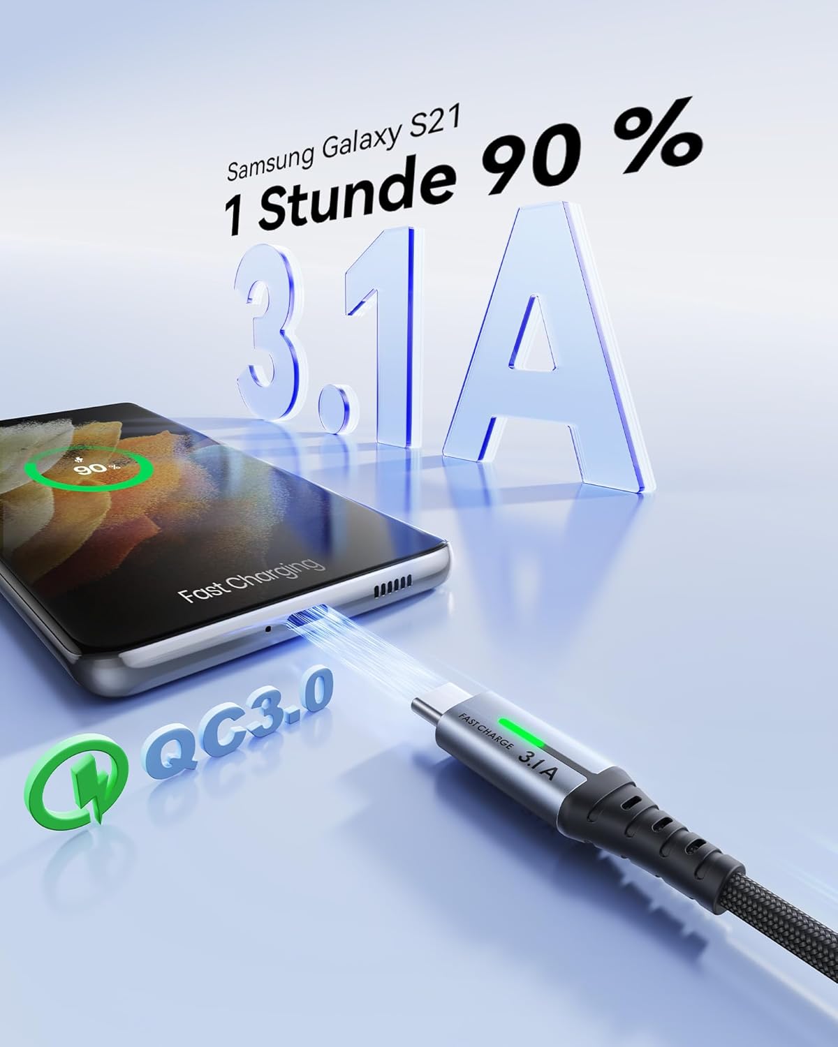 INIU USB auf USB C Kabel, (3 Stück 2 m/2 m/0,5 m), Laden USB-C Nylon Datenkabel, 3,1 A PD Schnellladekabel USB-C für Samsung Galaxy S22 S20 S10 iPhone 15 Huawei P30 Pixel 7 iPad Air Xiaomi PS5 – Bild 4