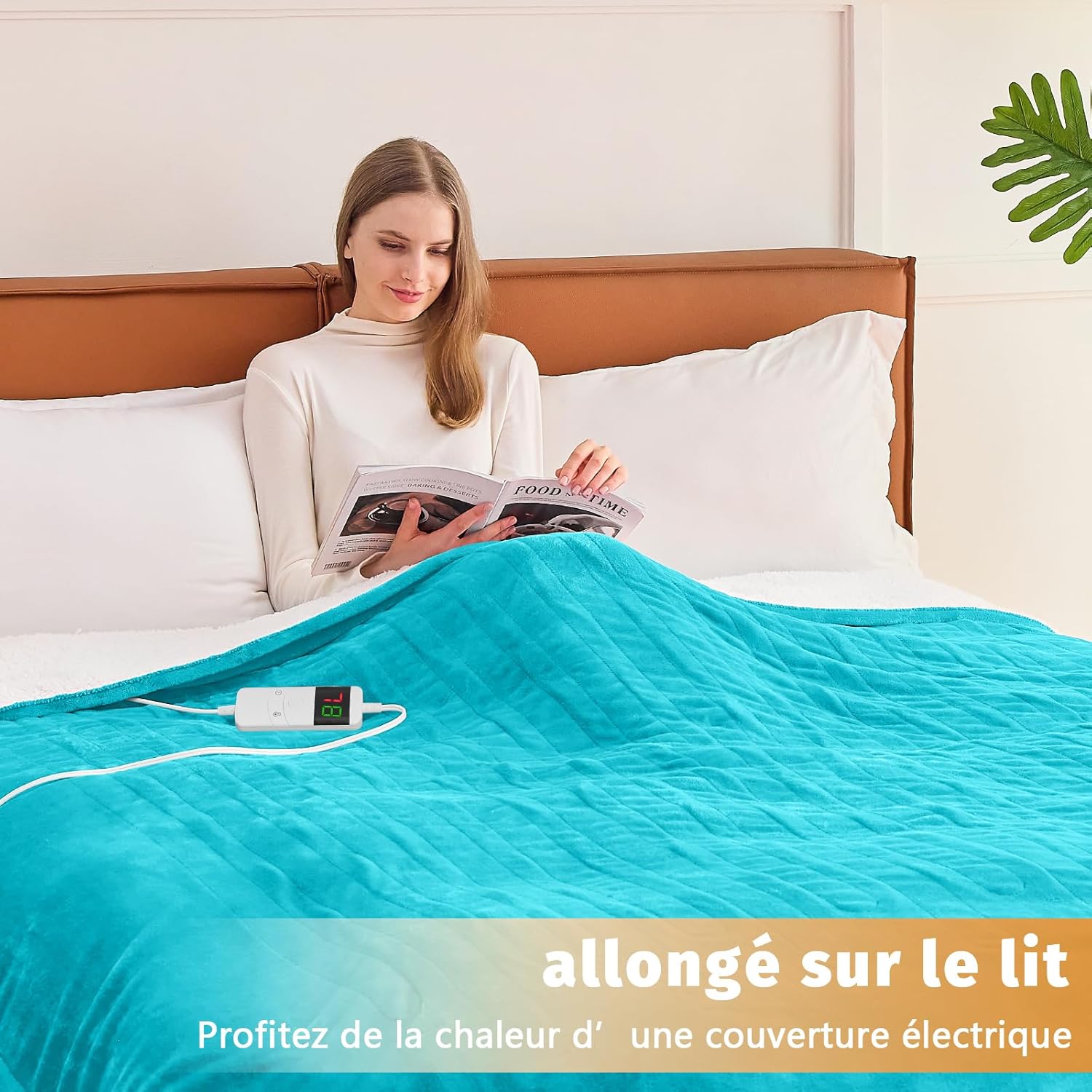 BOMOVA Heizdecke, Wärmedecke mit Abschaltautomatik, Kuscheldecke, flauschige Weihnachten, 10 Heizstufen und 5-Stunden-Timer, Geschenke für Frauen, Weihnachtsdekoration fürs Bett, Couchdecke, 130 x 180 cm, Seeblau – Bild 5