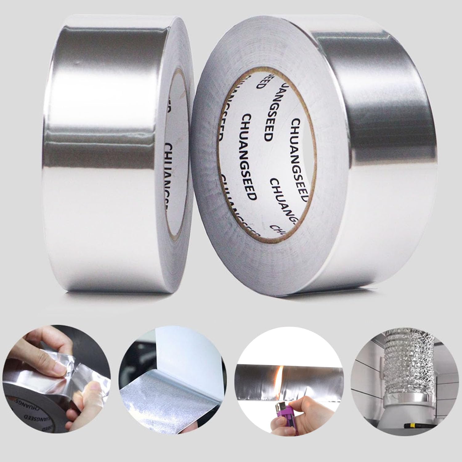 CHUANGSEED 2 Rollen Aluminium-Klebeband 50 mm x 50 m, Aluminium-Klebeband für Kücheninstallationen, Abschirmung und Isolierung, Dichtungsreparatur, selbstklebendes Aluminiumfolienband, hohe Temperaturbeständigkeit – Bild 4