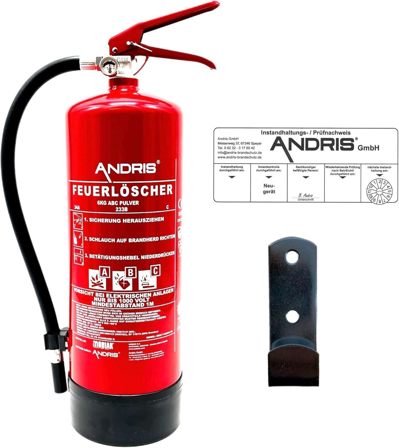 Original Andris Feuerlöscher 6 kg ABC Pulverfeuerlöscher 10 LE für Handwerk, Gewerbe und Industrie mit Andris Prüfzeugnis – Bild 2