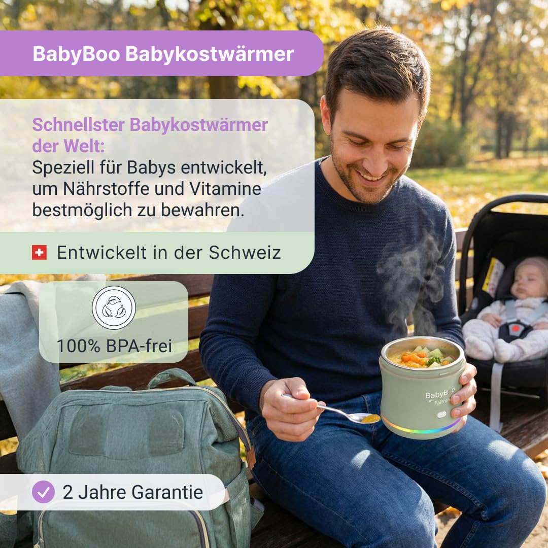 BabyBoo Tragbarer Babykostwärmer – Babykostwärmer mit Akku, App-Steuerung, 70 W LED-Ring, bis zu 45 °C, abnehmbarer Behälter, USB-C – Zuhause und auf Reisen – Bild 3