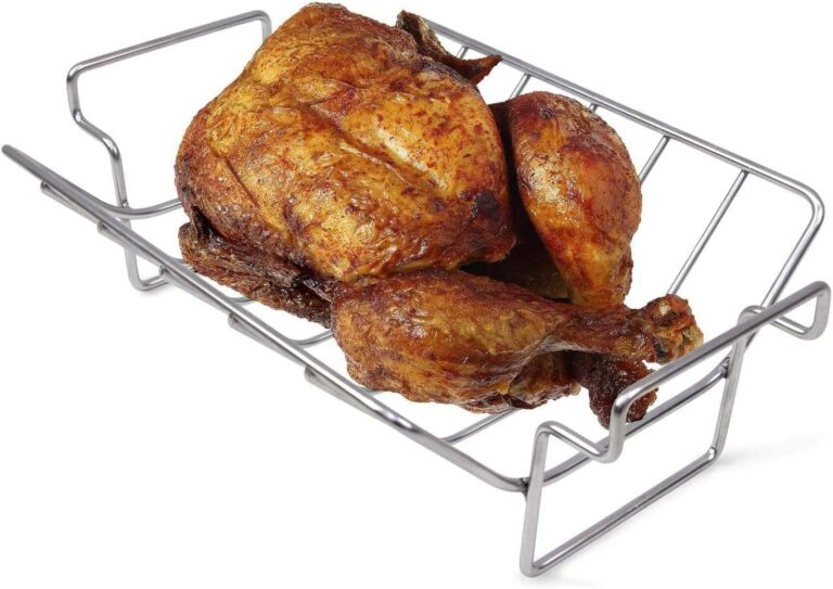Kompatibel mit zahlreichen Grills – ideal für große und extra große Kamado-Grillmodelle, Grillrost aus Edelstahl – Rippchen- und Truthahn-Bratrost zum Räuchern und Grillen (38 cm x 31 cm x 12 cm)