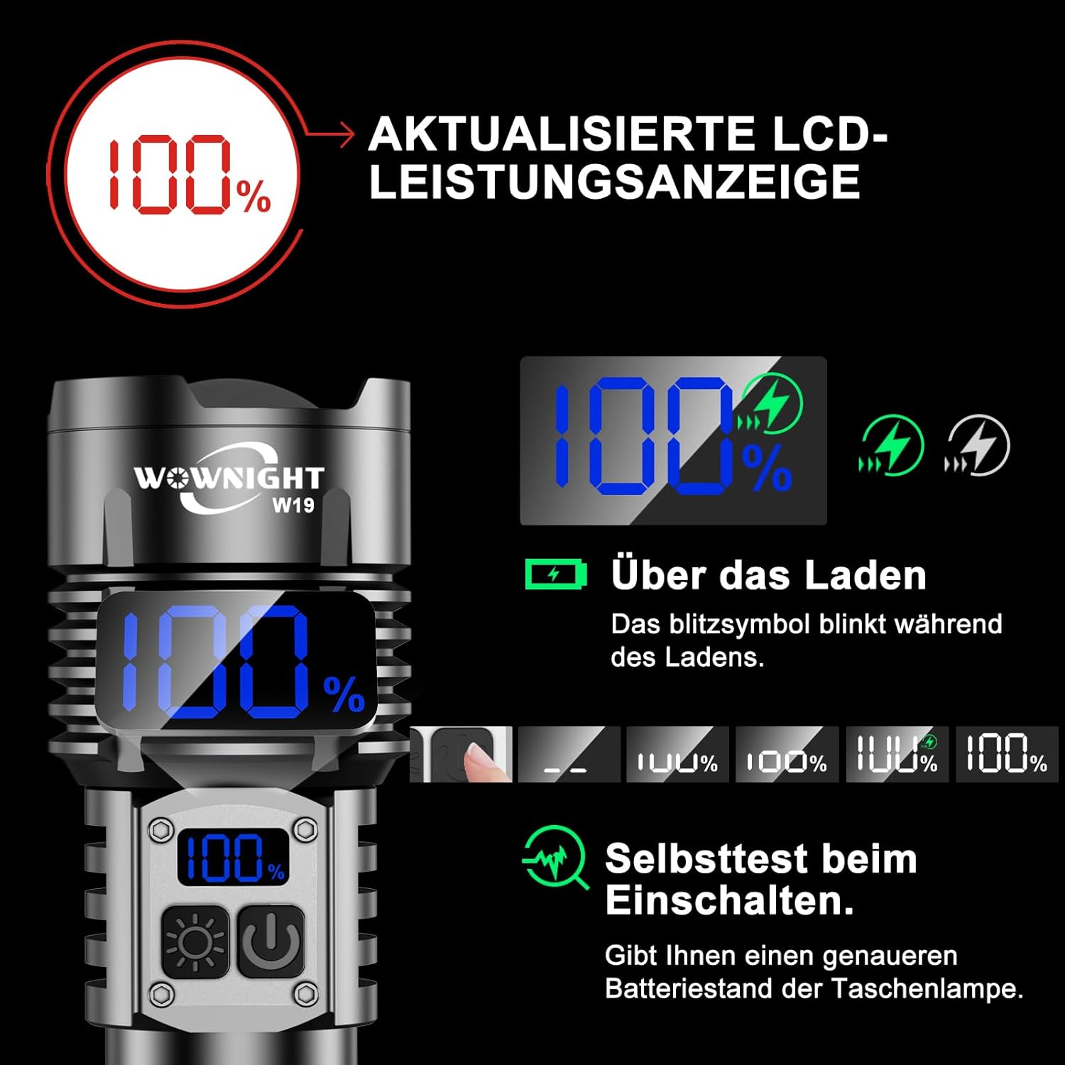Taschenlampe LED wiederaufladbar, 1.000.000 LM – 50 W, 2-Schalter-LED-Taschenlampe, extrem hell, 1600 m Weitschuss, starke taktische Taschenlampe, stufenlos dimmbar, mit Stirnlampe für Notfälle im Freien – Bild 5