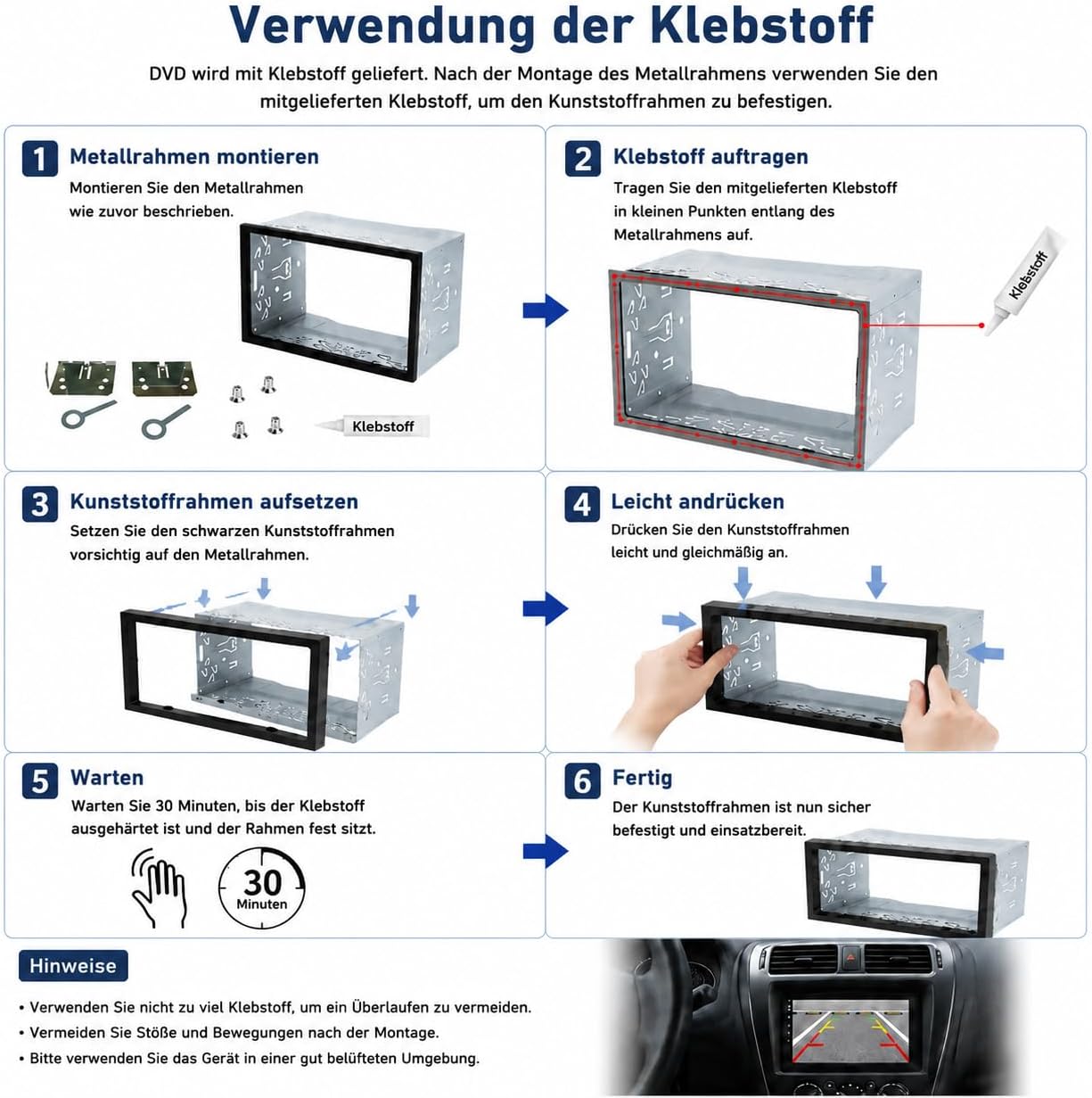 DYOUen Autoradio-Einbaurahmen, 2DIN, Doppel-Metallrahmen-Halterung, Blenden-Montageset für Doppel-DIN-Autoradio, Auto-DVD-Player, GPS-Navigation – Bild 3