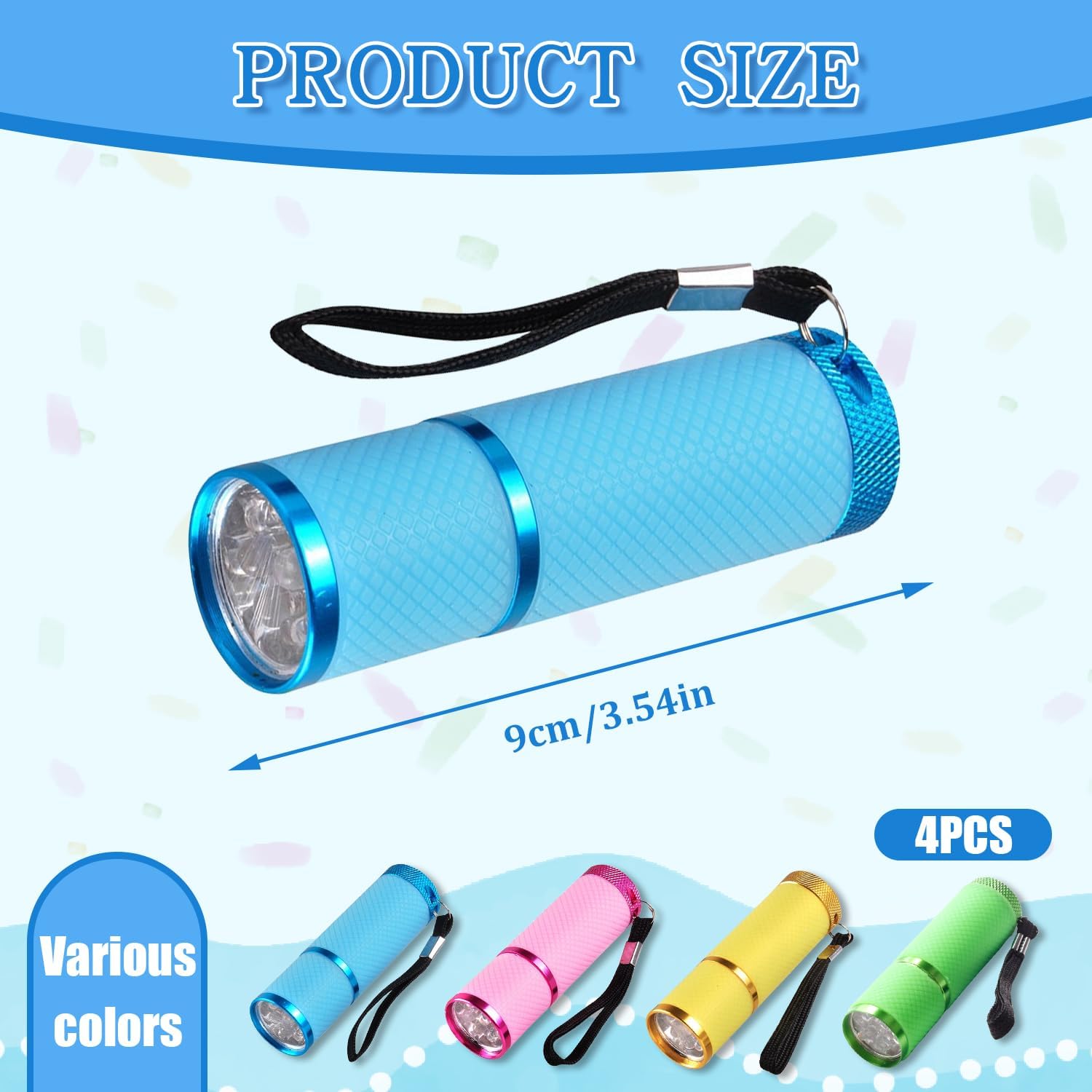 Mini LED Taschenlampe, 4 Stück Mini Taschenlampe Kinder mit 9 LEDs, kleine Taschenlampe, LED Taschenlampe mit 9 LED, kleine Taschenlampen, Kinder Taschenlampe mit Lanyard, für Wandern, Outdoor, Camping – Bild 2