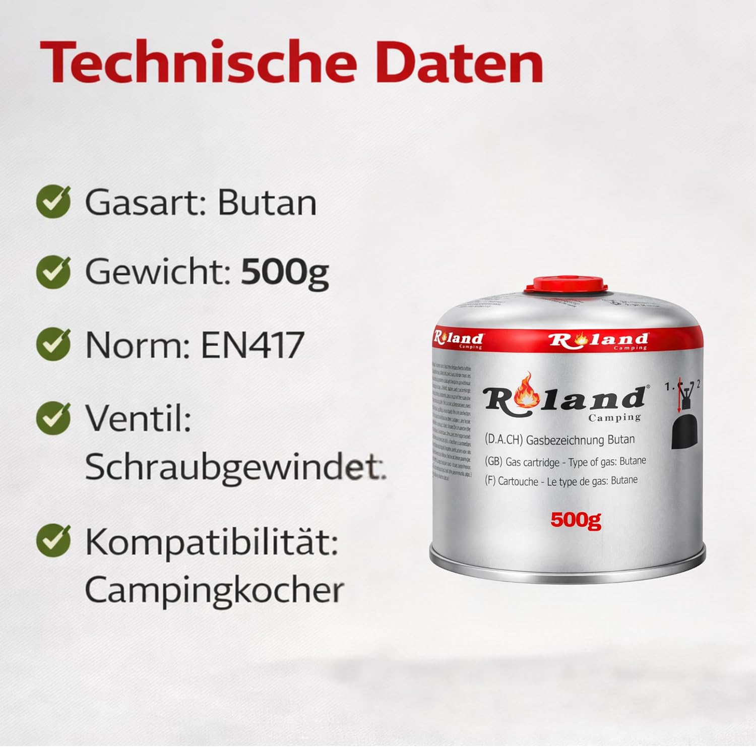 Roland Camping Gaskartusche Schweißbrenner Schraubventil EN-417 Weber Grill (6 x 500 g) – Bild 5