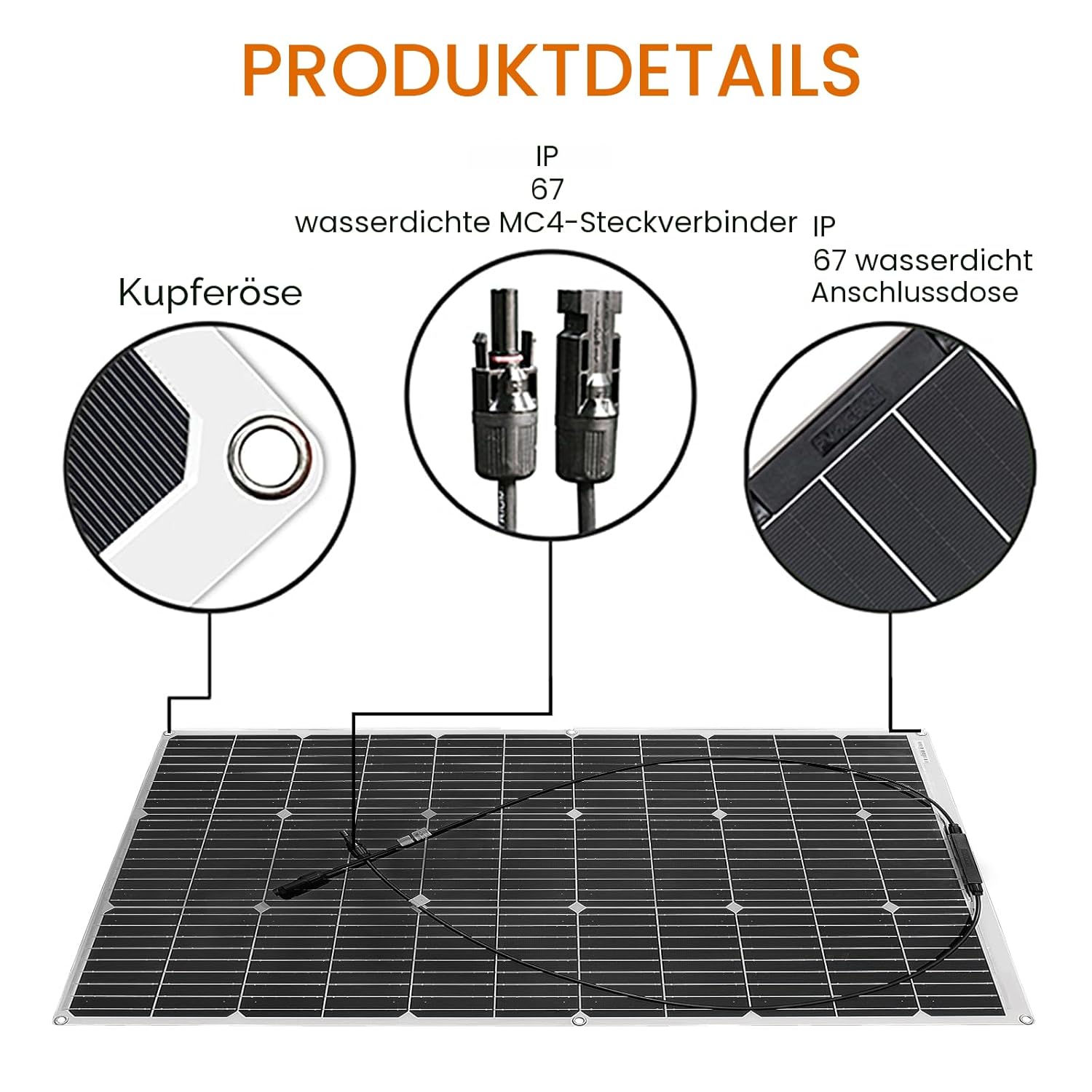 100W 18V Solarpanel Flexibles monokristallines flexibles Solarmodul für 12V-Batterien, Wohnmobile, Camper, Vans, Boote, Balkone und andere unebene Oberflächen – Bild 3