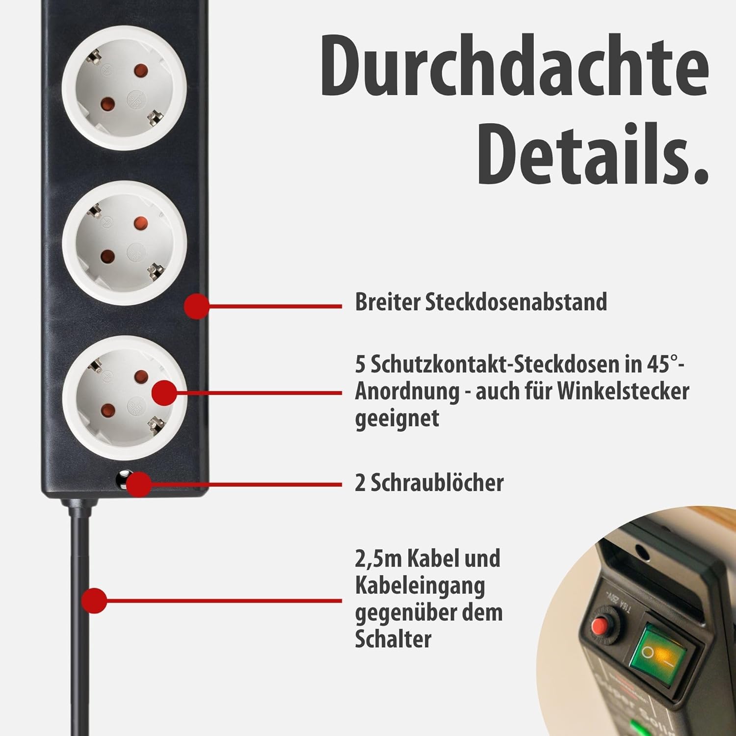 Brennenstuhl Super-Solid Steckdosenleiste, 1153380315 | 2,5 m Kabel und Schalter – aus bruchsicherem Polycarbonat, schwarz/grau – Bild 4