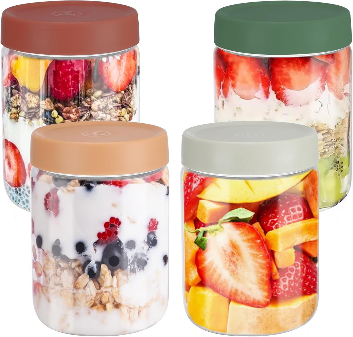 4 Stück 600-ml-Meal-Prep-Gläser, ideal für Meal-Prep und Overnight-Oats-Gläser. Praktische Meal-Prep-Boxen zum Aufbewahren, Marinieren und Zubereiten von Mahlzeiten. Mehrzweck-Einmachglas