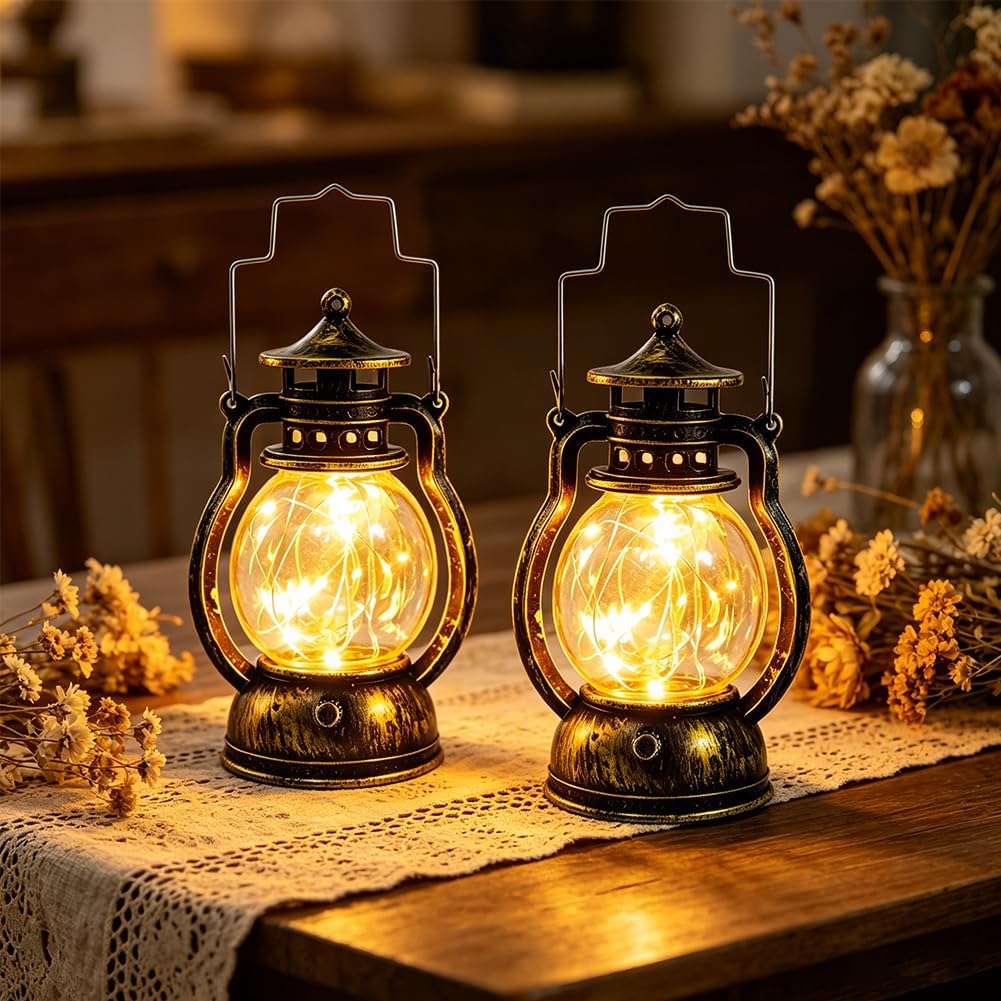 4 Stück Mini-LED-Laternen – LED-Vintage-Kerzenlaternen zum Aufhängen für festliche Dekoration, Bronze-Gold-Laterne, Mini-Laterne für Party-Dekoration, Ramadan-Dekoration, Weihnachten, Geburtstag und – Bild 6