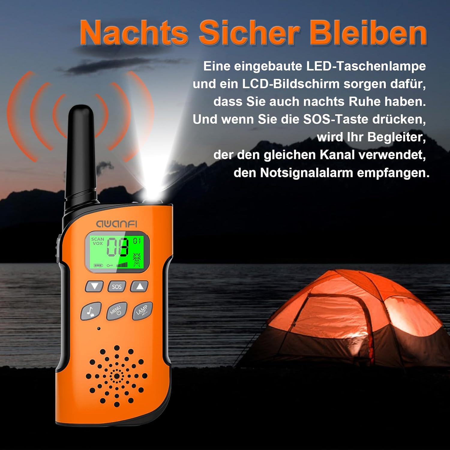 Walkie Talkie Kinder 3er Set, Walkie Talkie Wiederaufladbar mit Li-Ionen Akku, Funkgerät Set, 2-Wege Radio mit VOX, Taschenlampe, Walky Talky Camping Abenteuer, Geschenk für Kinder von 3-12 Jahren – Bild 5