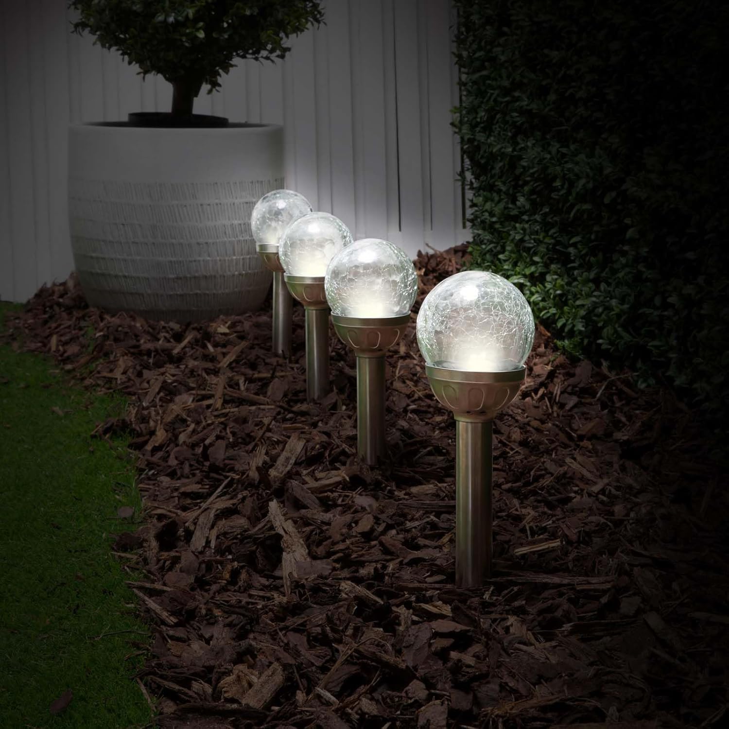 3x Edelstahl LED Solar Gartenleuchte Kugel mit Knisterlicht Solarlampe Deko Gartenleuchte Bunte Lampe – Bild 4
