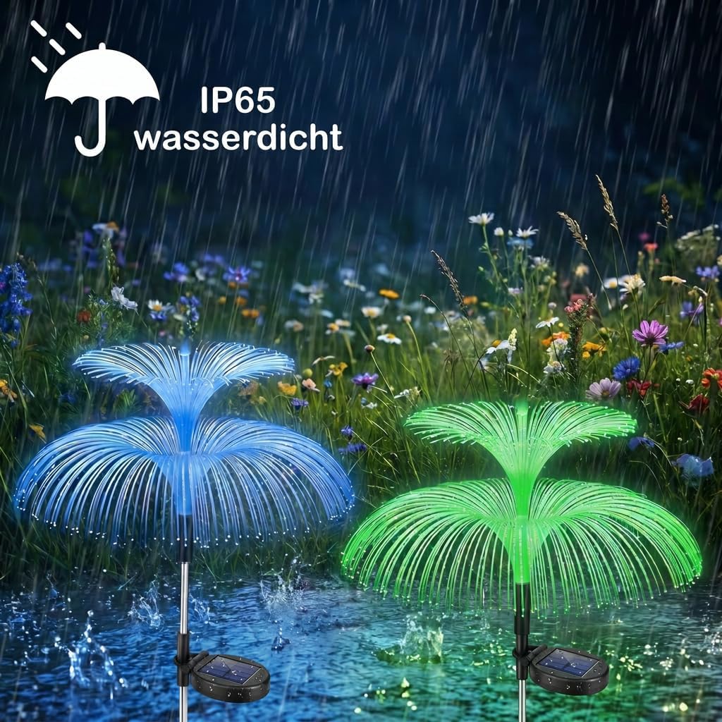 Solarleuchten für den Garten im Freien, 3 Stück, Quallen-Solarleuchten mit farbigem LED-Farbwechsel, IP65 wasserdichter Solar-Gartenstecker für Rasenbeleuchtung, Balkon, Terrasse, Hof und Party-Dekoration – Bild 3