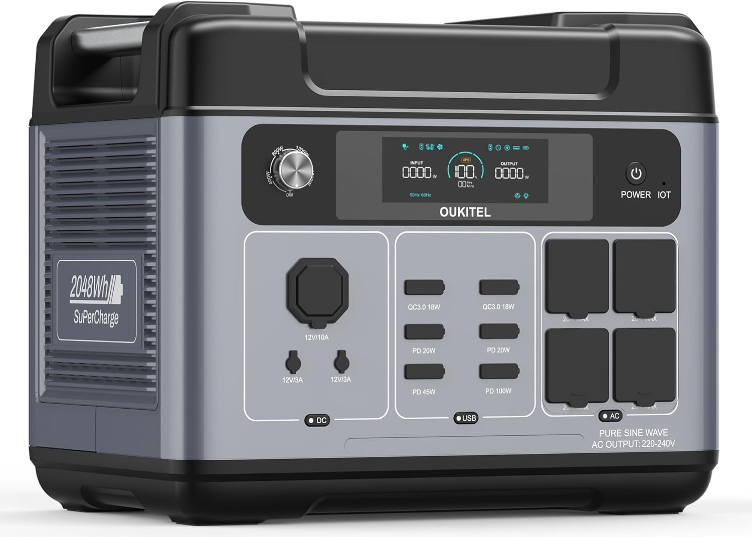P2001 Pro 3200 W (6400 W Peak) tragbares Kraftwerk, 2048 Wh Solargenerator mit LiFePO4-Akku, AC1800 W Schnellladung 0–80 % in 45 Minuten Ladezeit, APP, tragbares UPS-Kraftwerk für Camping, Wohnmobile