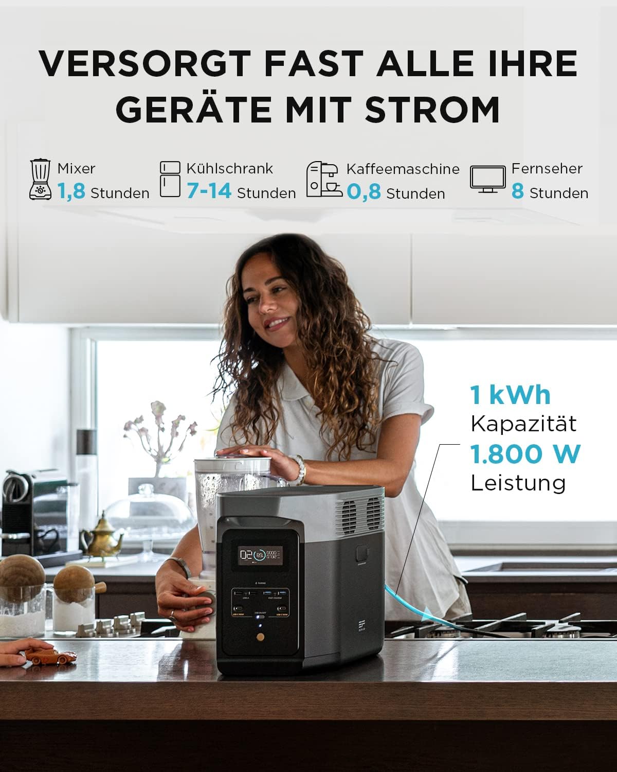 EF ECOFLOW Delta 2 Portable Power Station 1024 Wh, Solargenerator erweiterbare Kapazität bis zu 3 kWh, für Camping, Wohnmobile, kleine Verpackungsmängel, Produkt unbenutzt (generalüberholt) – Bild 3