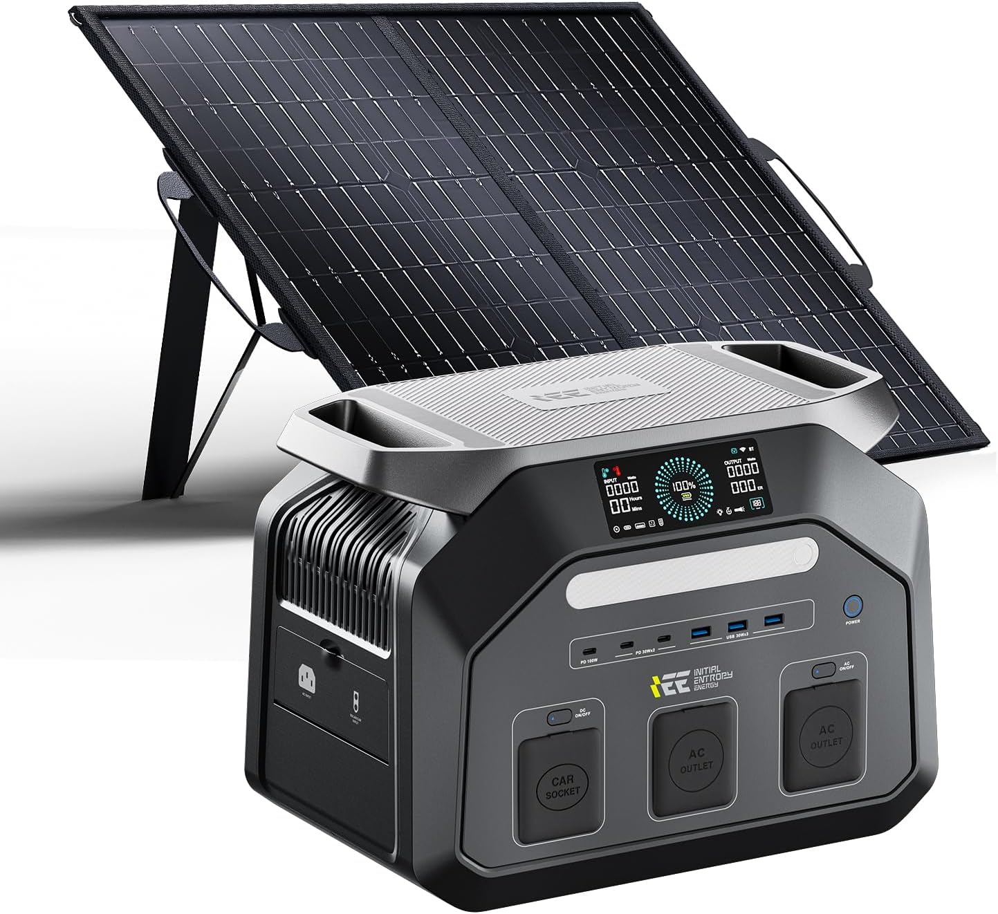 IEE 1800 W Solargenerator P1800 mit 100 W Solarpanel, 1024 Wh LiFePO4-Akku, tragbares Kraftwerk, 0–80 % in 45 Minuten Ladezeit, 11 Anschlüsse, App, tragbares Kraftwerk für Camping, Wohnmobile