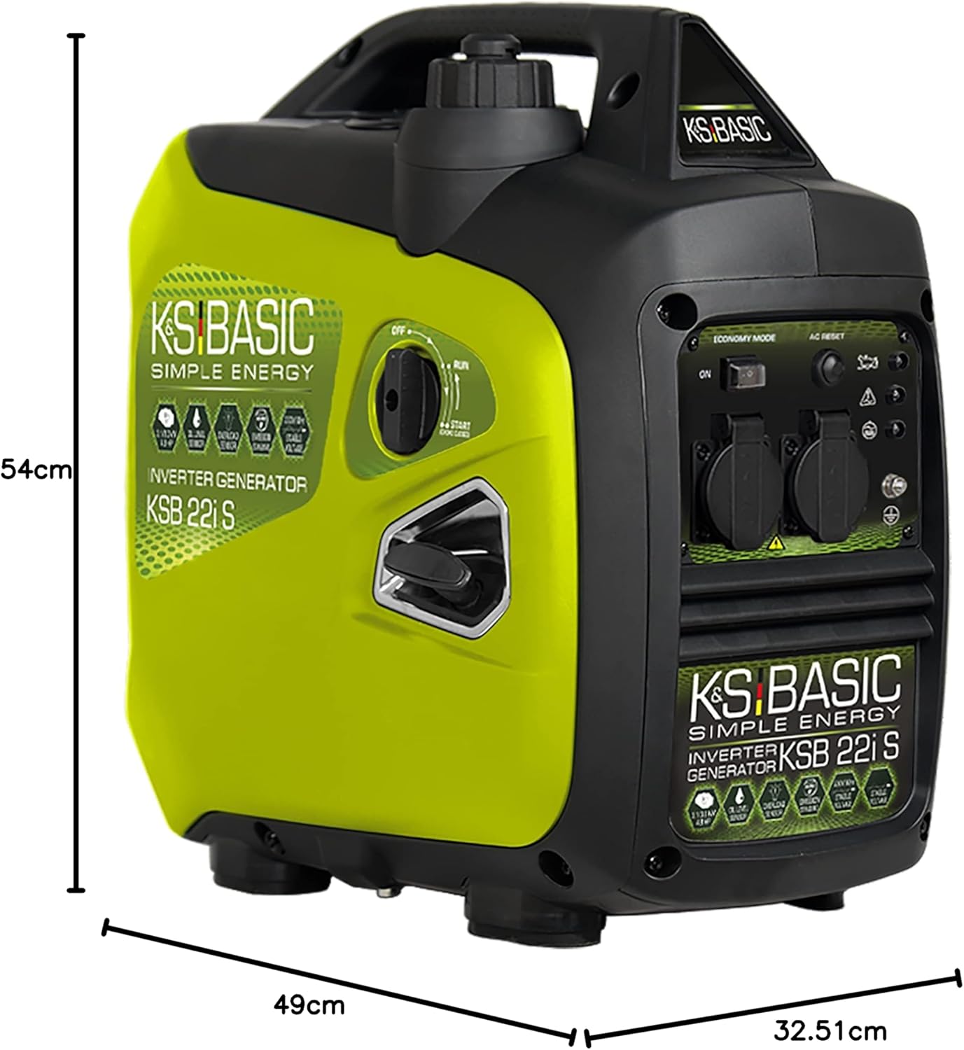 K&S BASIC KSB 22i S Inverter-Generator, Stromerzeuger 2000 W, elektronische Umwandlung, leiser leichter Benzin-Notstromgenerator, Euro-V-Motor, 2 x 16 A (230 V) Steckdosen, ECON-Modus, Schallschutzgehäuse – Bild 10
